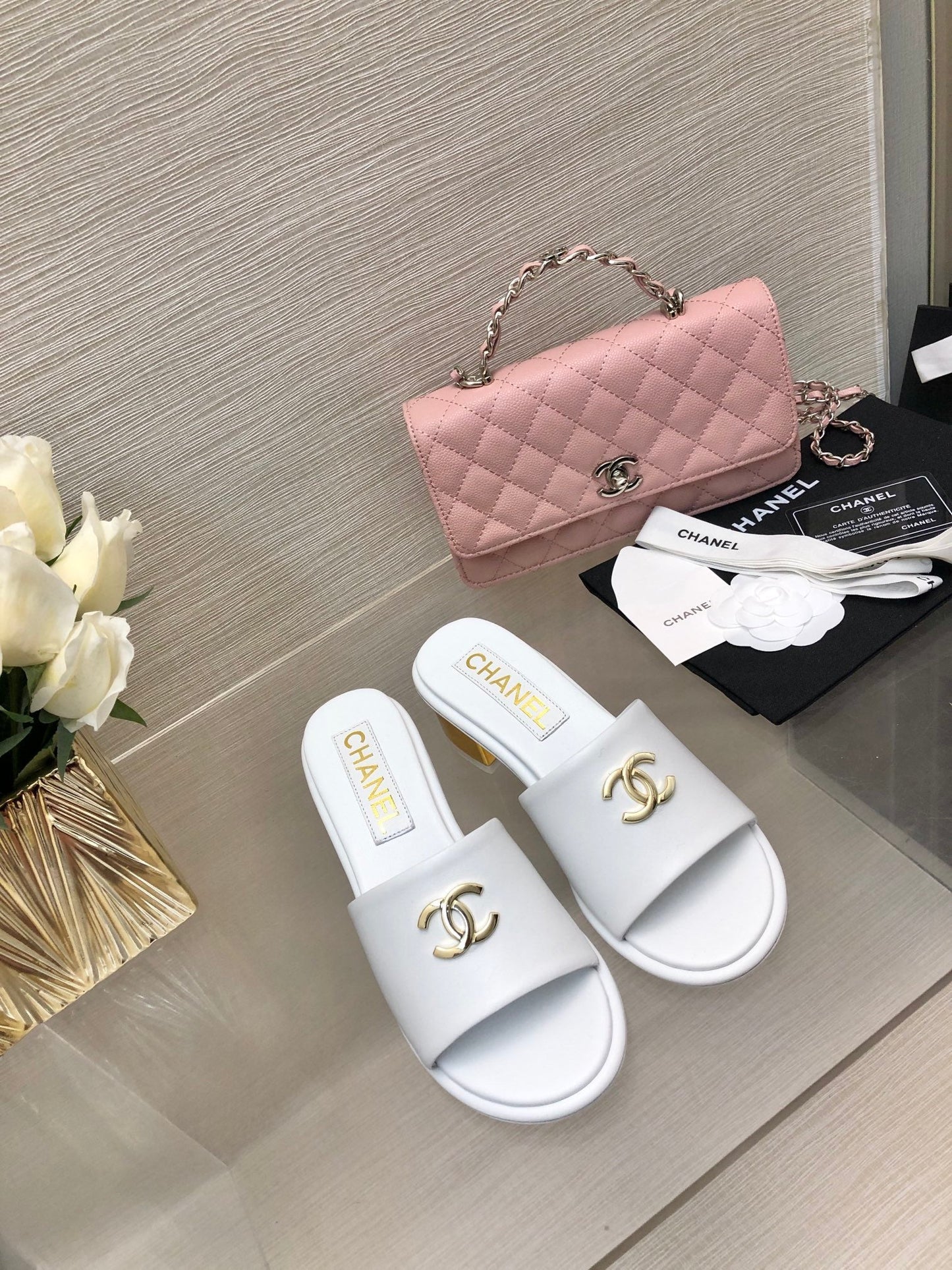 CHANEL 25C Mid Heel Mule White Genuine Calfskin 212954
