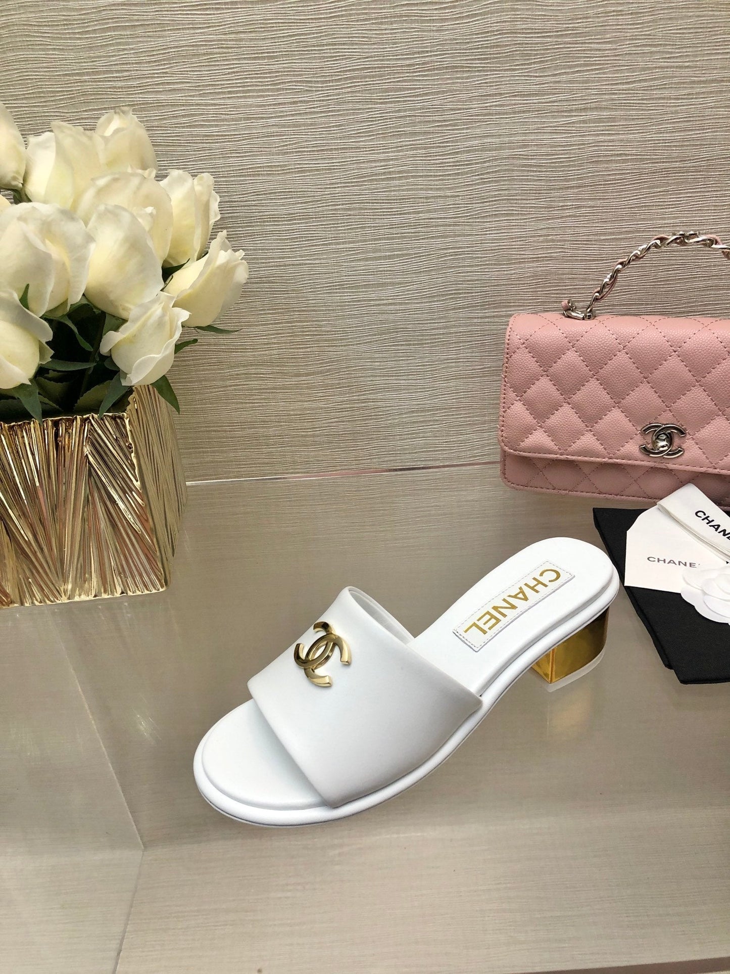CHANEL 25C Mid Heel Mule White Genuine Calfskin 212954