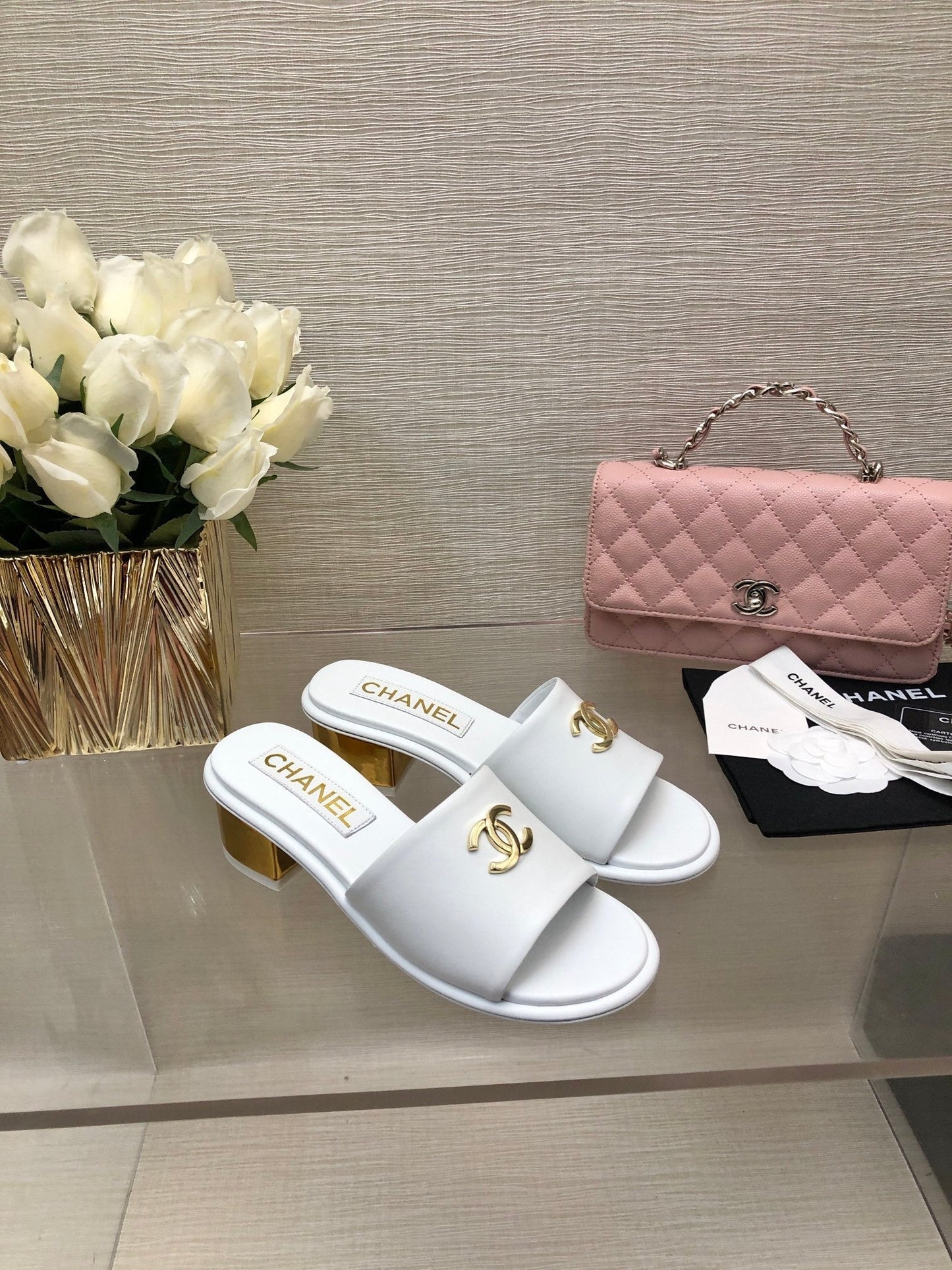 CHANEL 25C Mid Heel Mule White Genuine Calfskin 212954