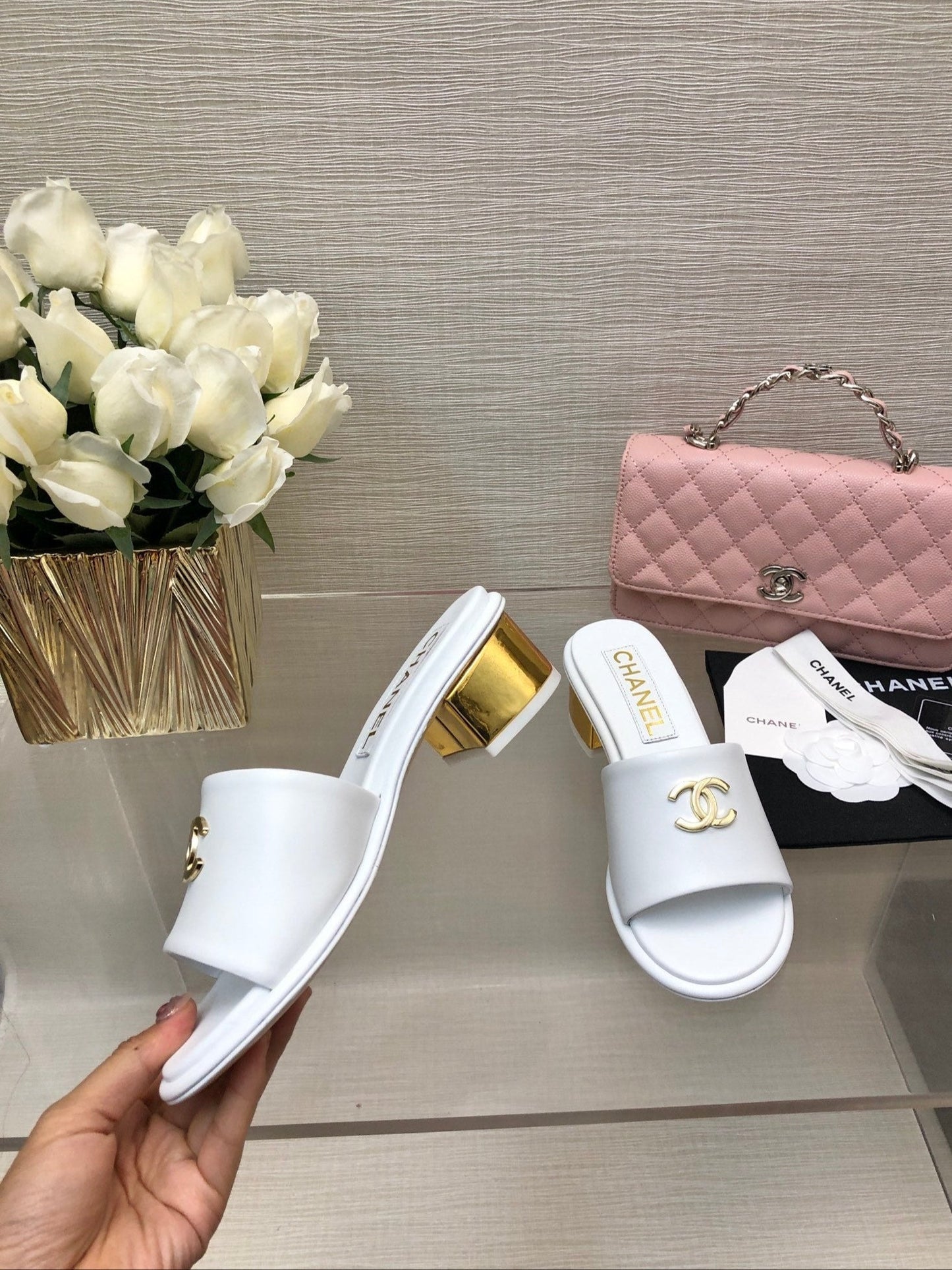 CHANEL 25C Mid Heel Mule White Genuine Calfskin 212954