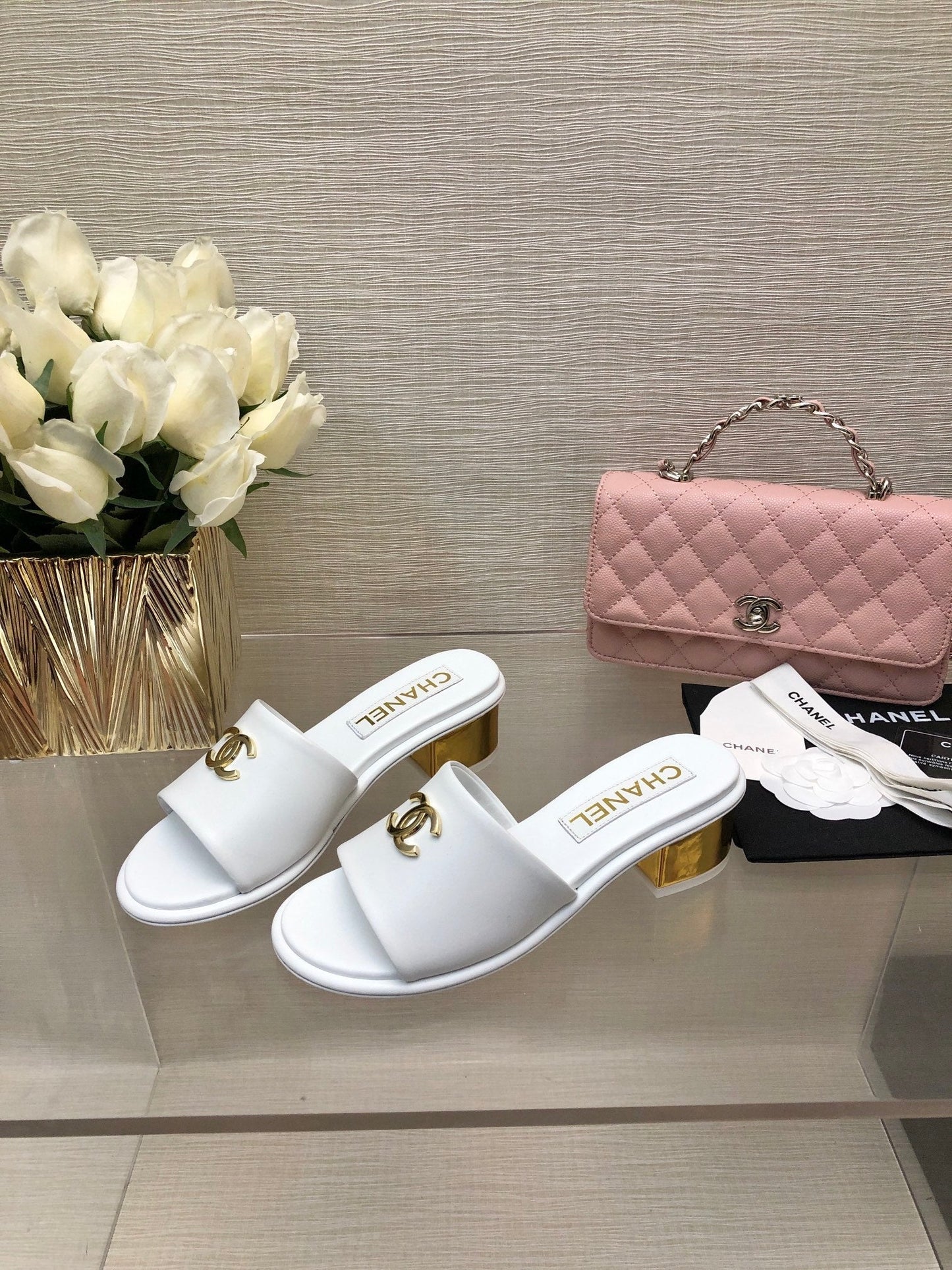 CHANEL 25C Mid Heel Mule White Genuine Calfskin 212954