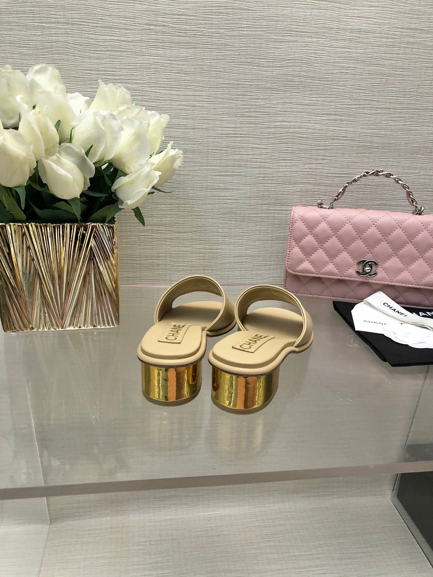 CHANEL 25C Mid Heel Mule Cream Genuine Calfskin 212955