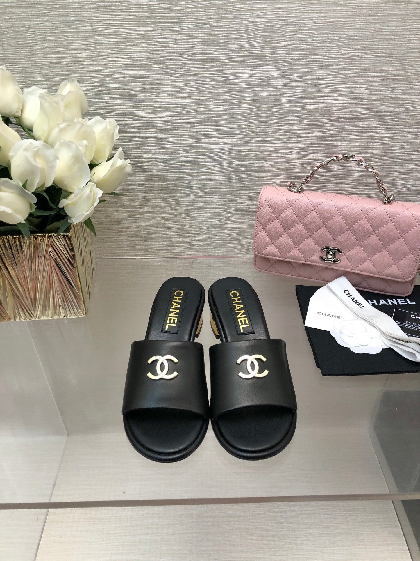 CHANEL 25C Mid Heel Mule Black Genuine Calfskin 212956