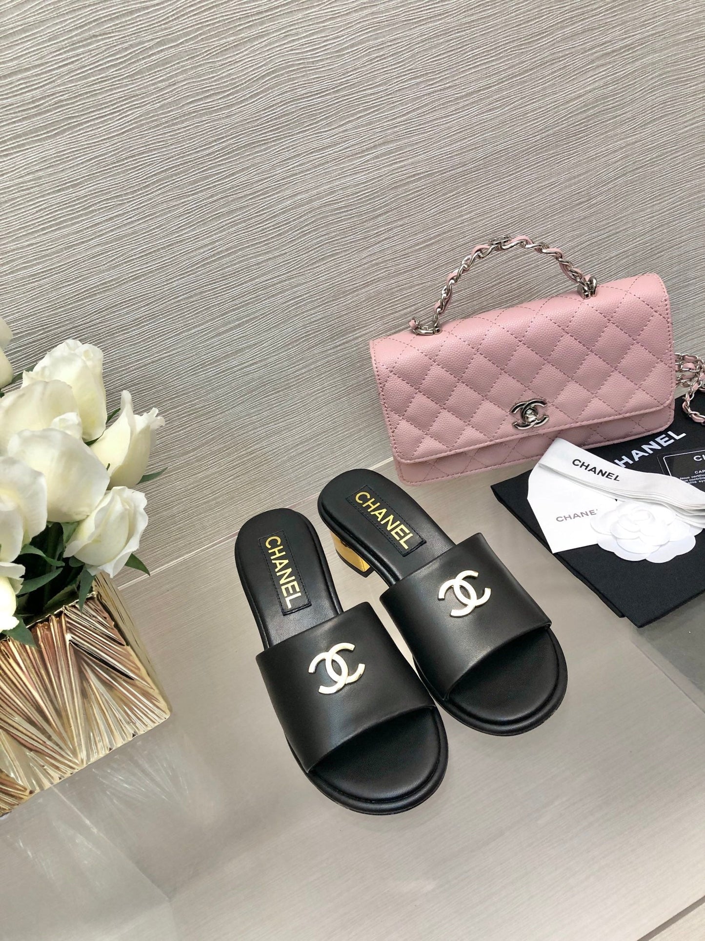 CHANEL 25C Mid Heel Mule Black Genuine Calfskin 212956