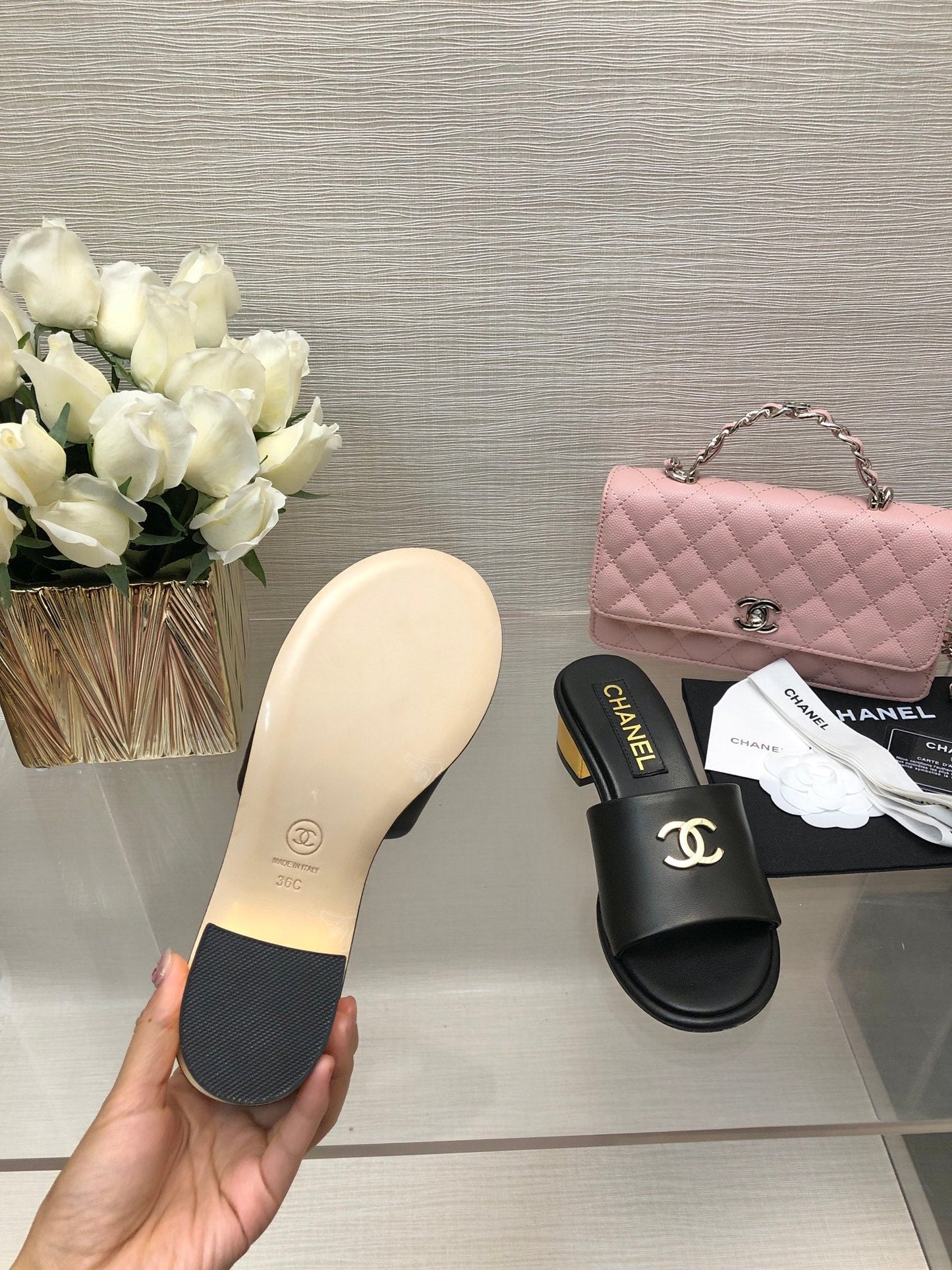 CHANEL 25C Mid Heel Mule Black Genuine Calfskin 212956