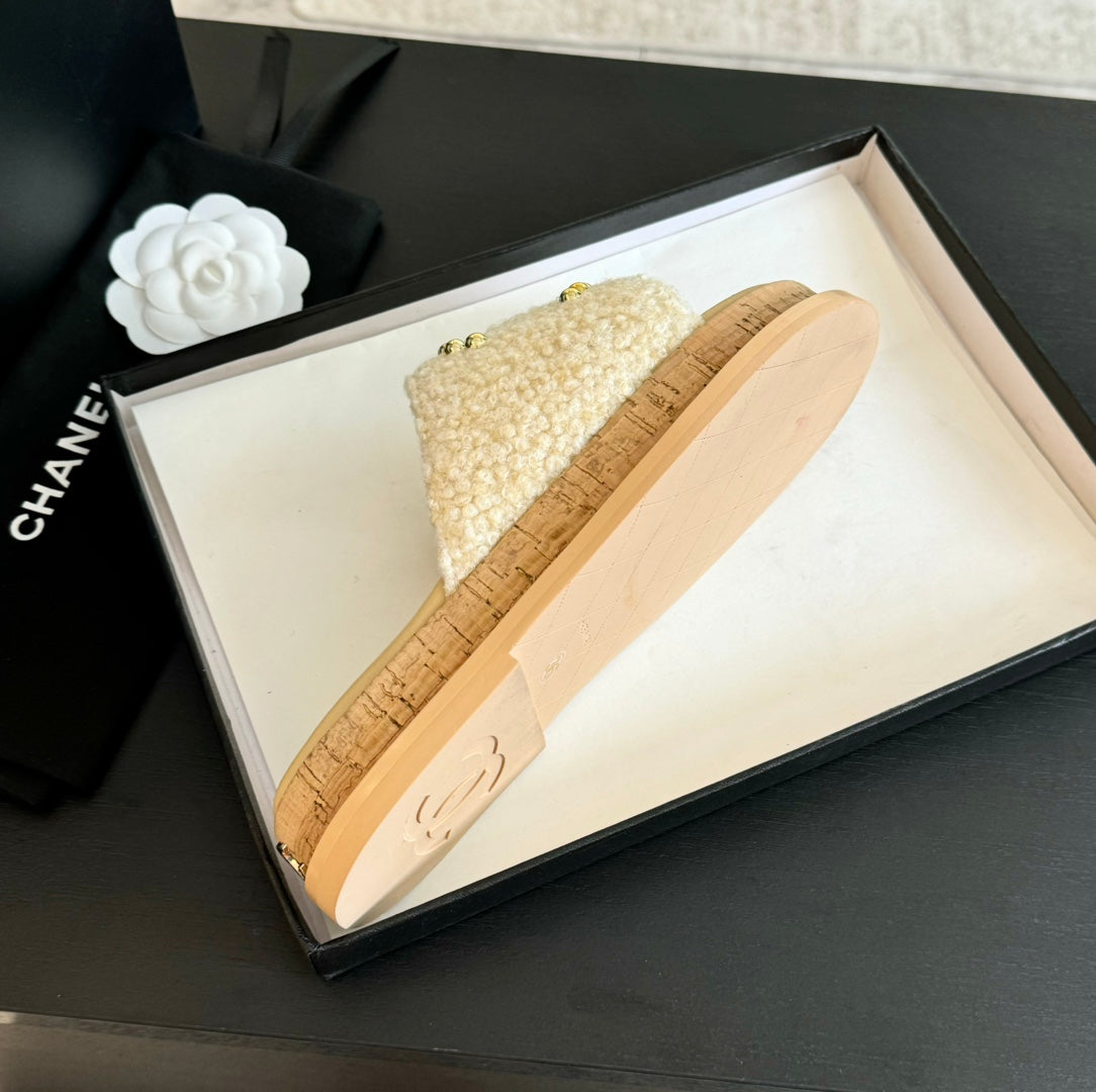 CHANEL 25C Slippers Cream Satin Fabric 212978
