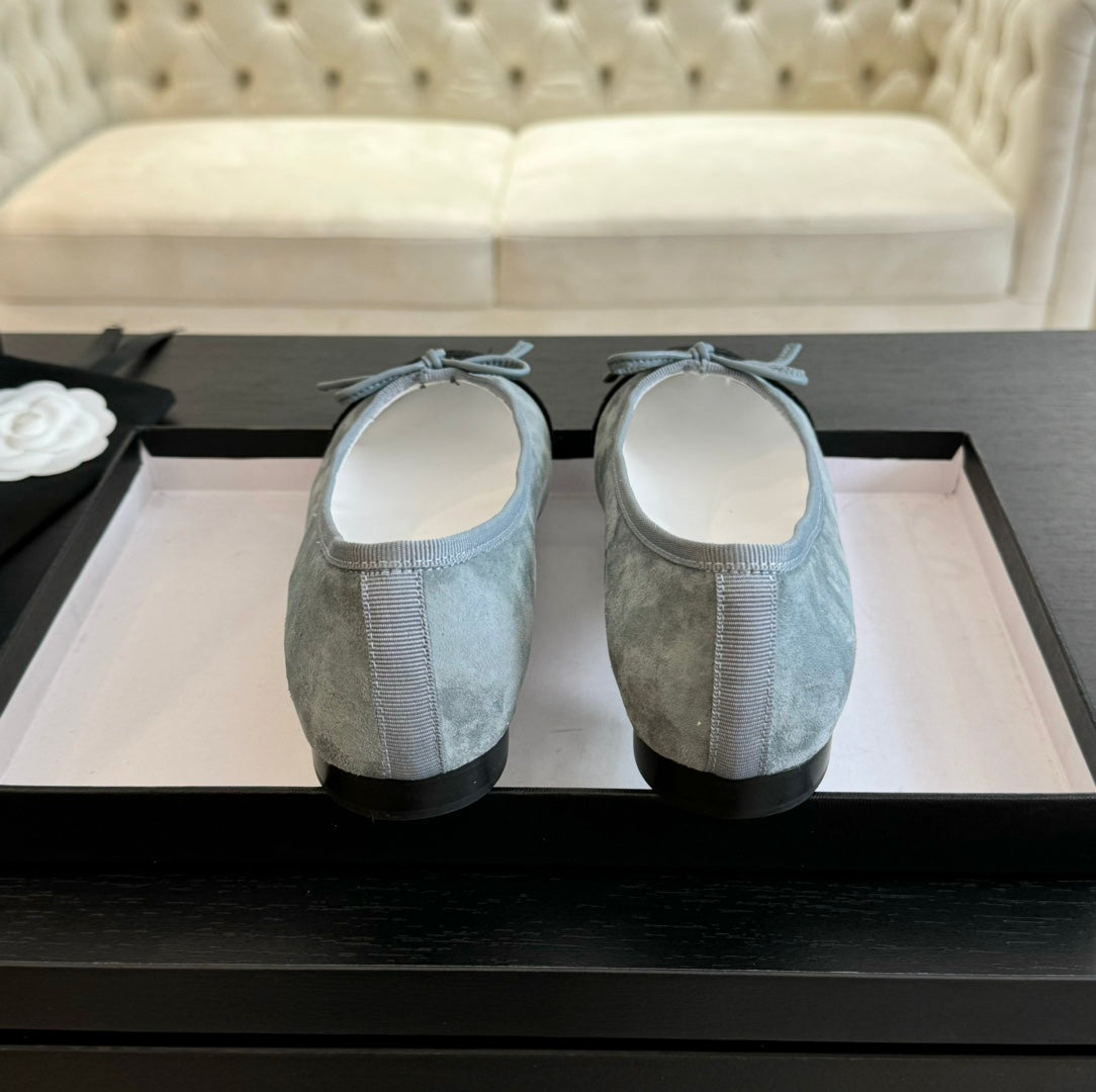 CHANEL ballet flat cloud blue suede black canvas