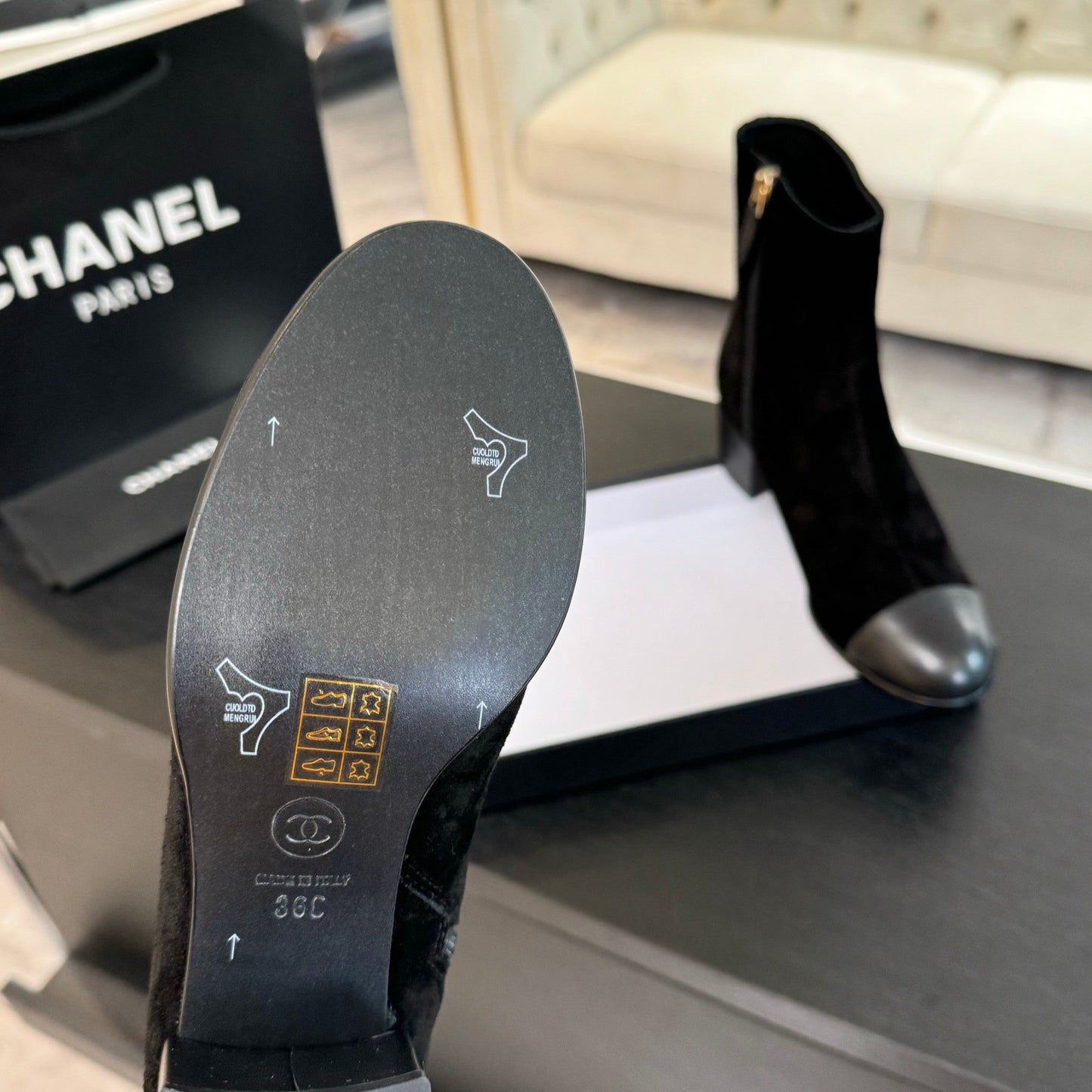 CHANEL Ankle Boots 50mm Black Suede And Lambskin