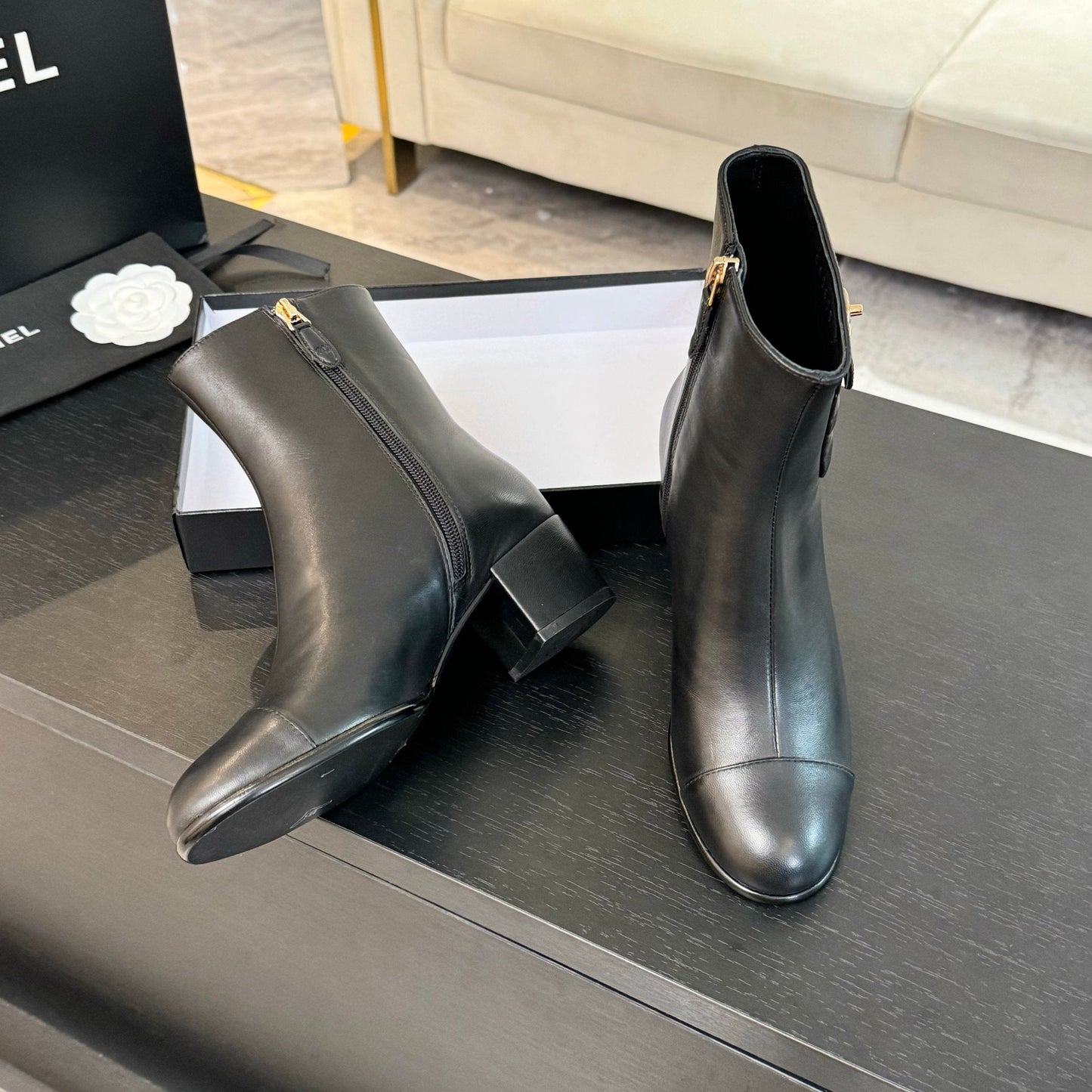 CHANEL Ankle Boots 50mm Black Lambskin