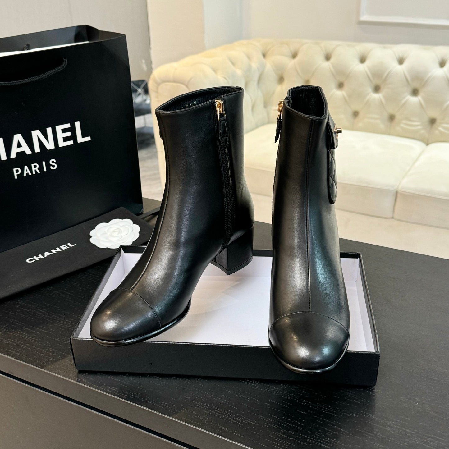 CHANEL Ankle Boots 50mm Black Lambskin