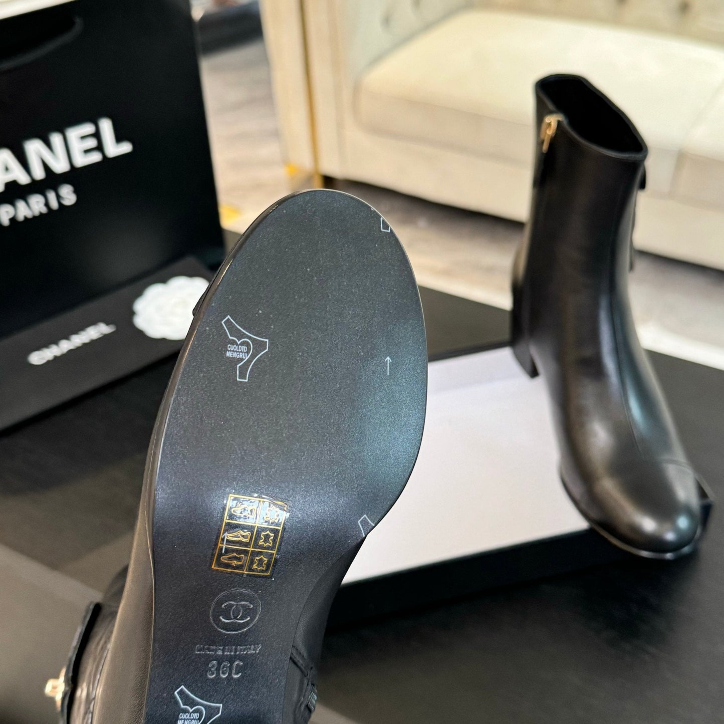 CHANEL Ankle Boots 50mm Black Lambskin