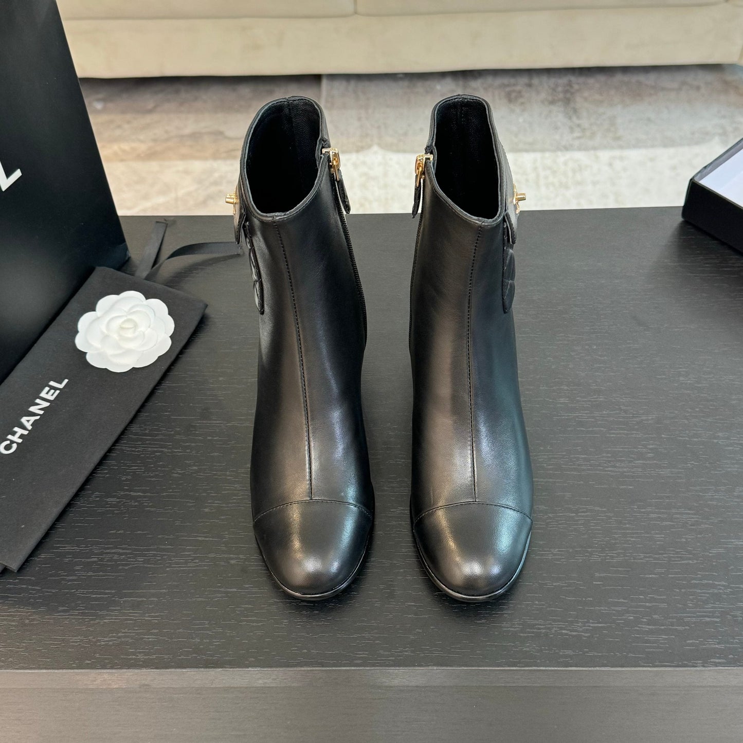 CHANEL Ankle Boots 50mm Black Lambskin