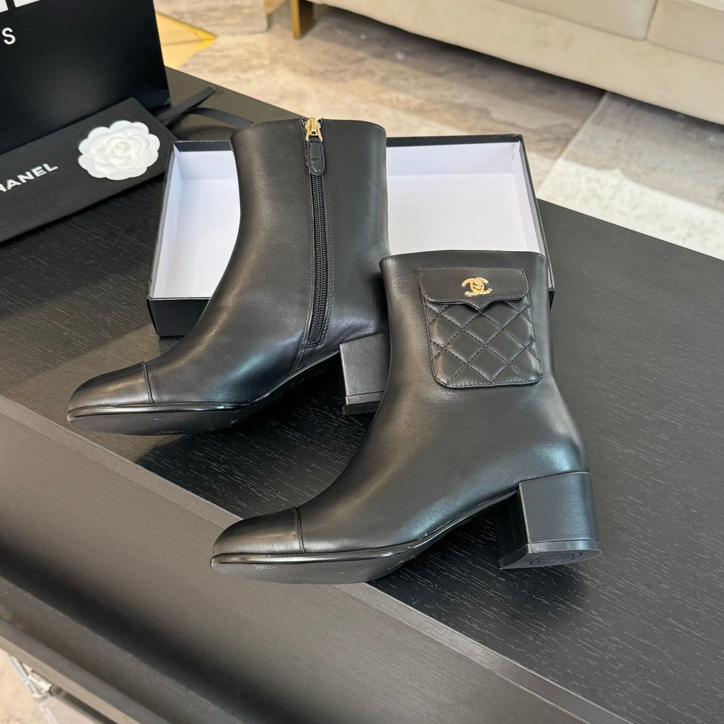 CHANEL Ankle Boots 50mm Black Lambskin