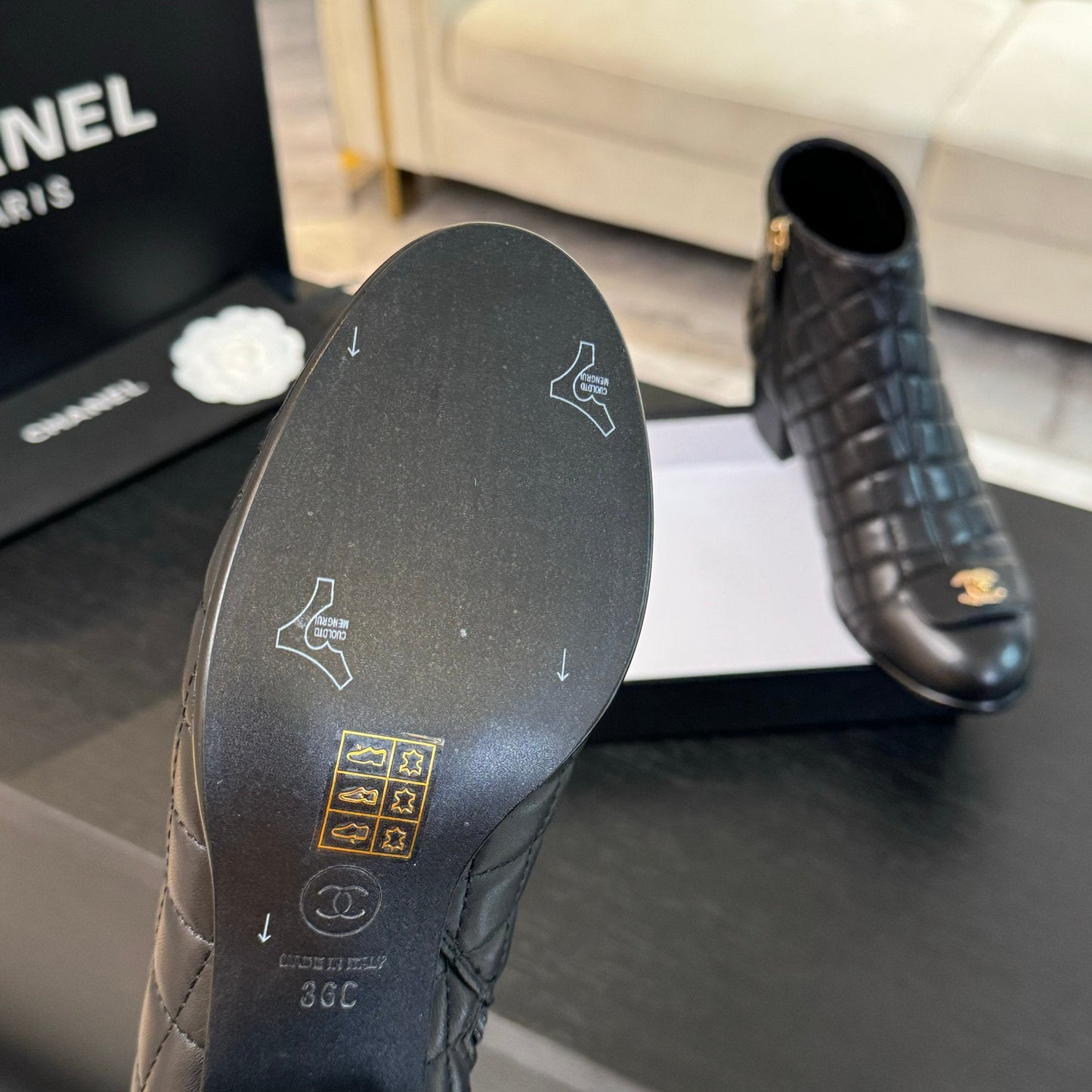 CHANEL Ankle Boots 50mm Black Quilted Lambskin