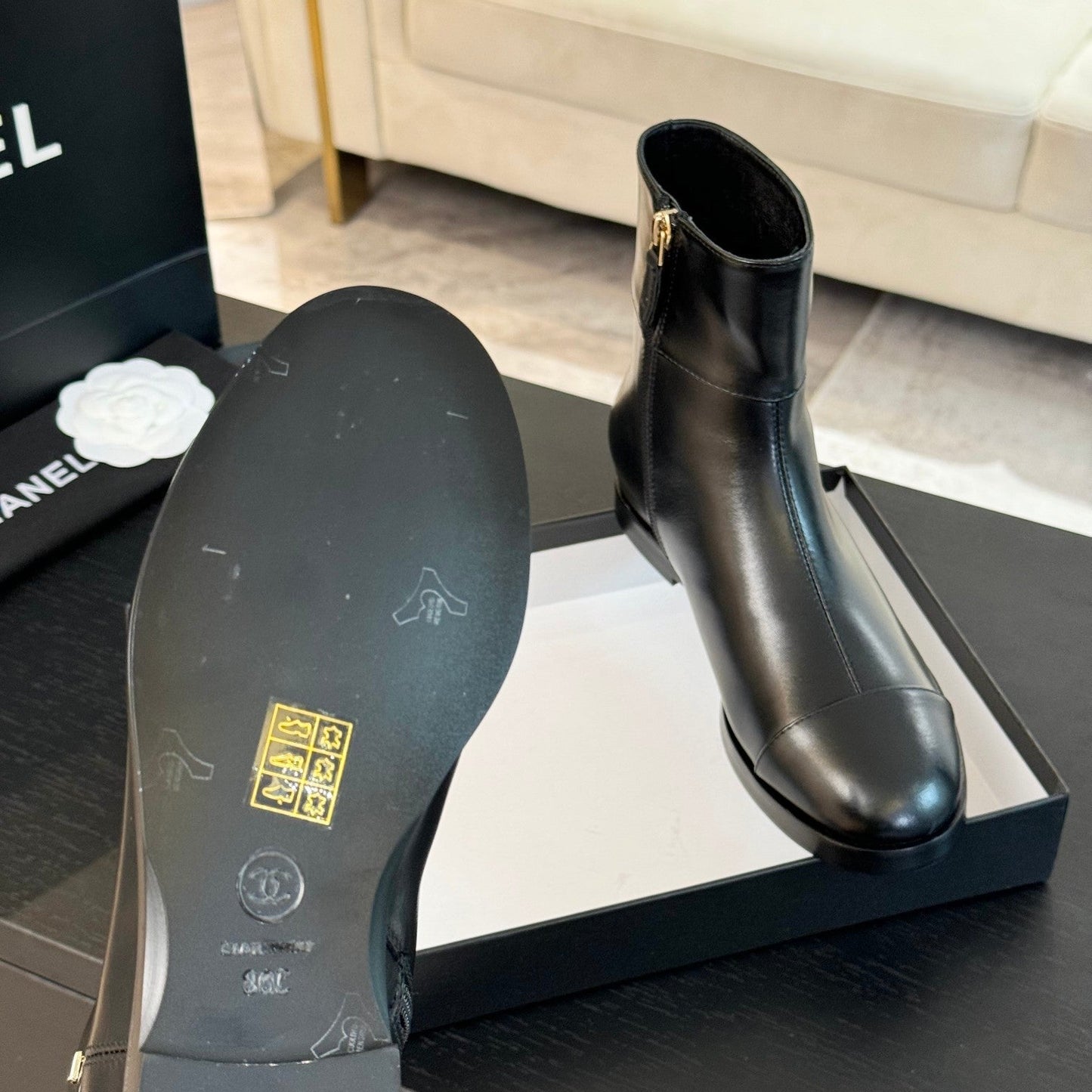CHANEL Ankle Boots 20mm Black Calfskin