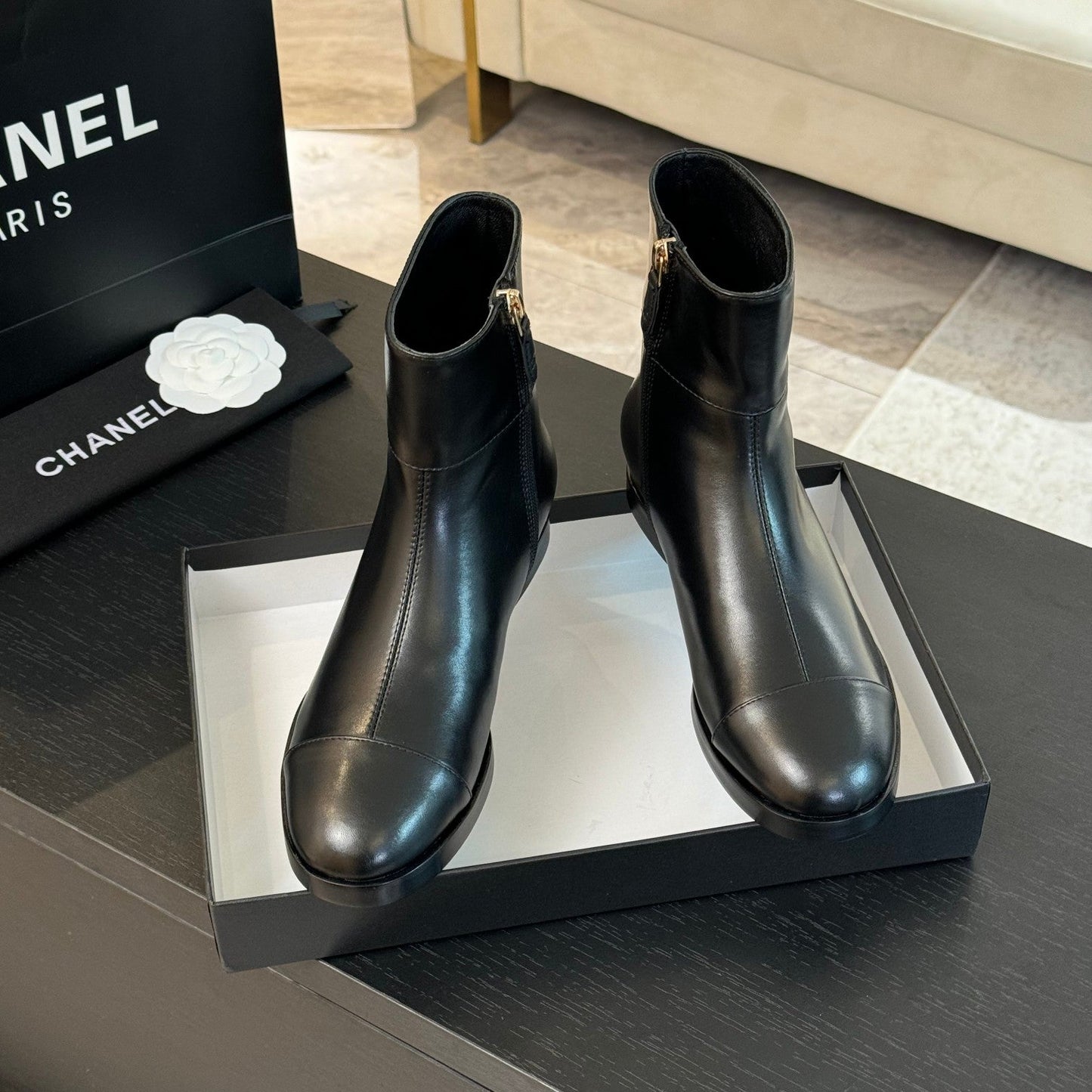 CHANEL Ankle Boots 20mm Black Calfskin