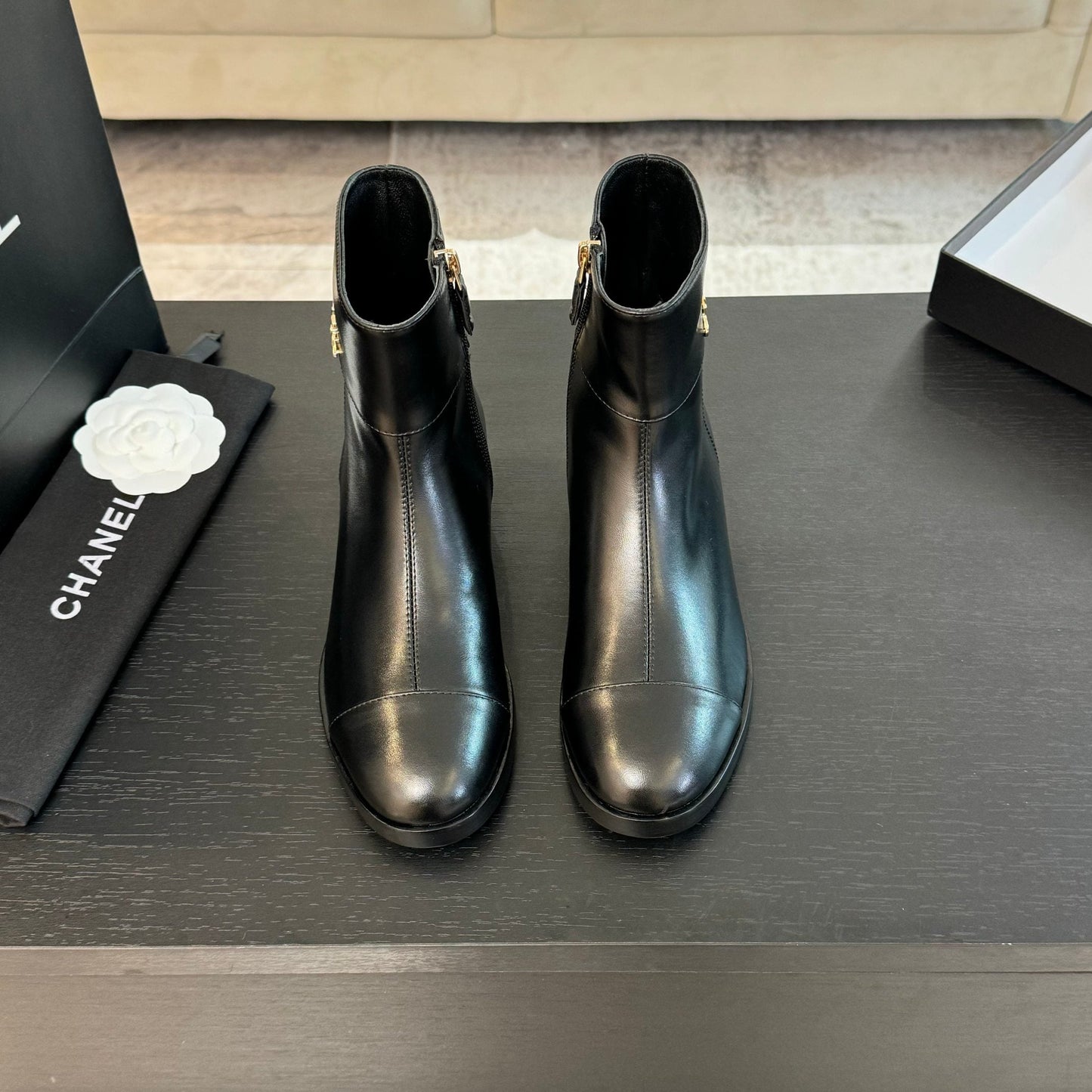 CHANEL Ankle Boots 20mm Black Calfskin