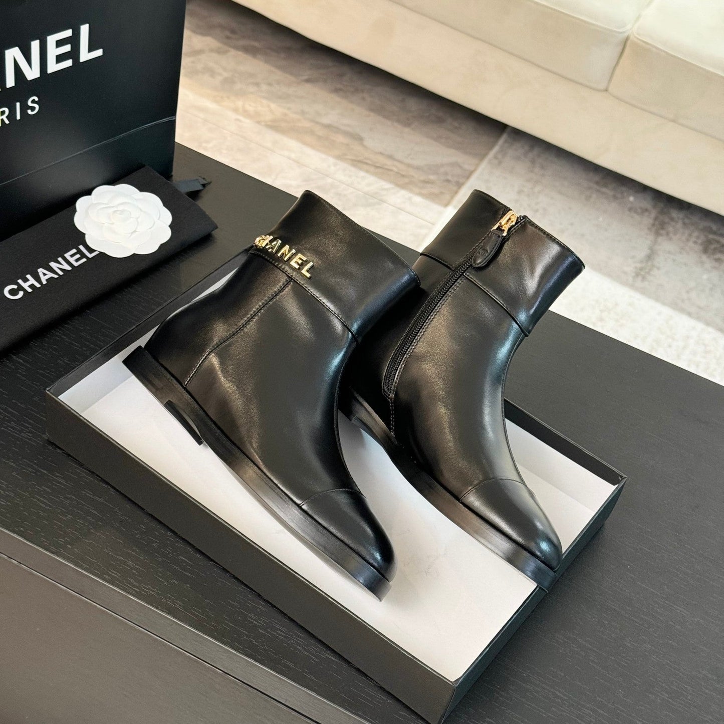 CHANEL Ankle Boots 20mm Black Calfskin