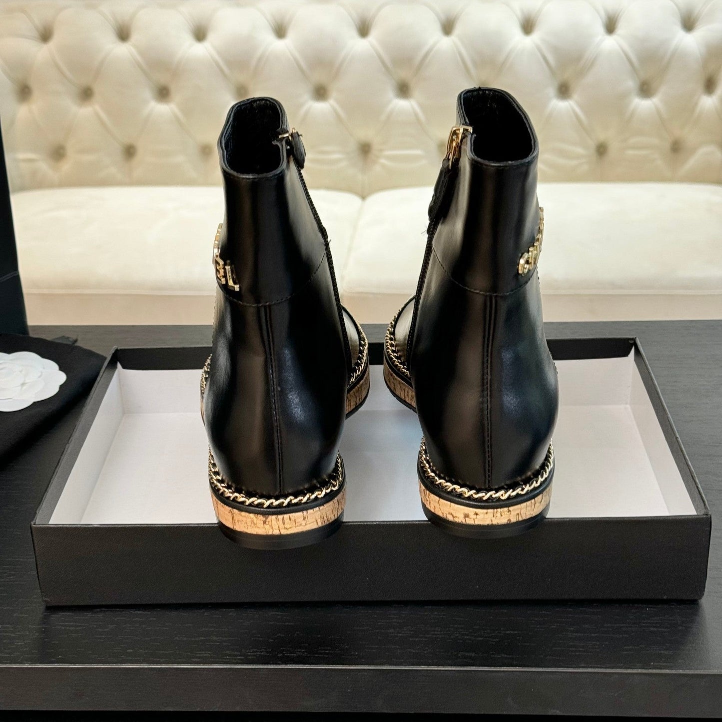 CHANEL Ankle Boots 20mm Black Chain Calfskin