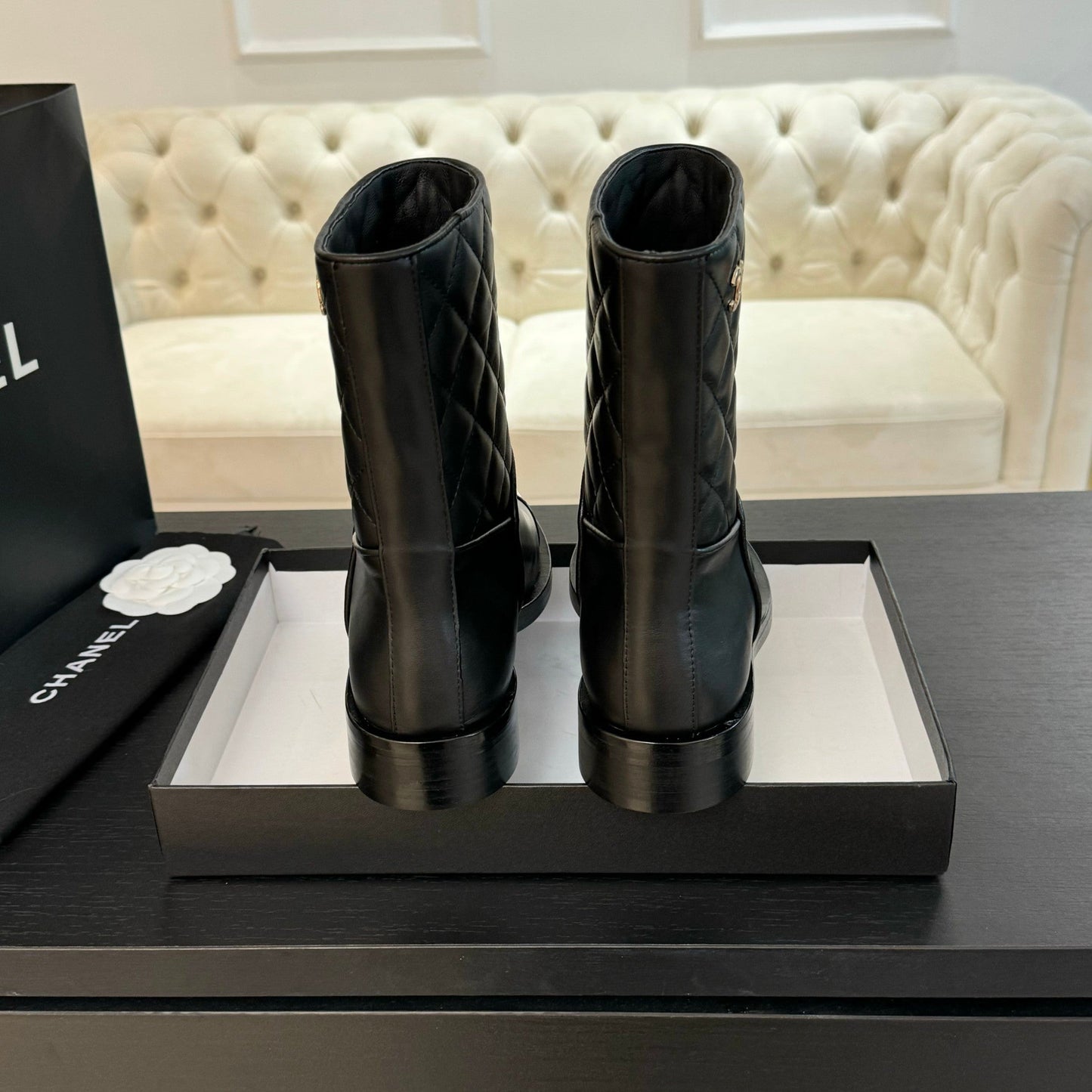 CHANEL Ankle Boots 30mm Black Calfskin Quilted