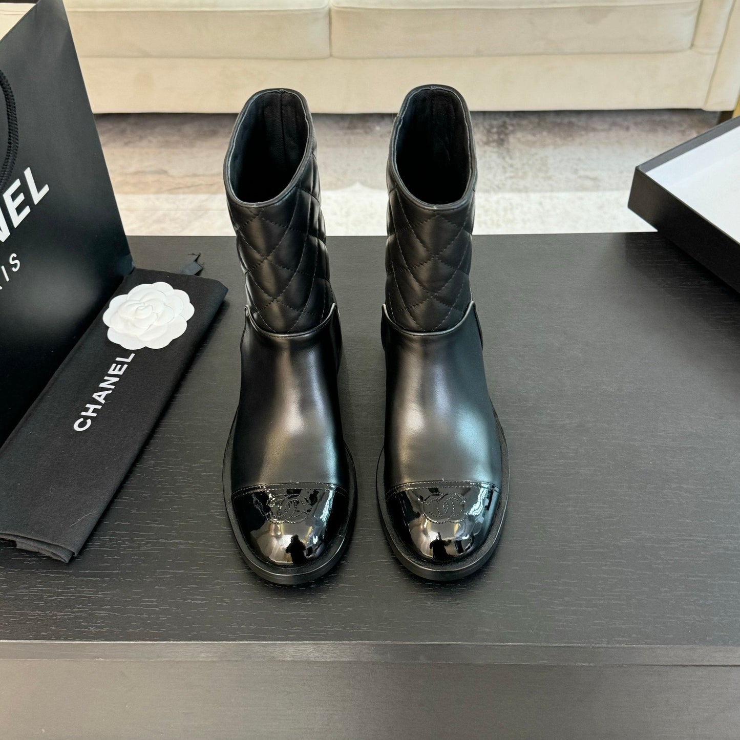 CHANEL Ankle Boots 30mm Black Calfskin Quilted