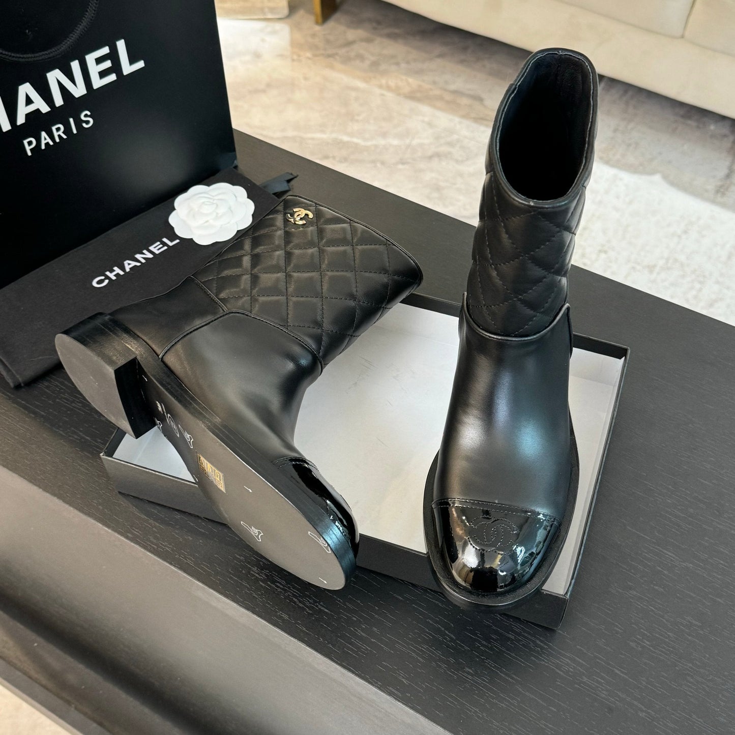 CHANEL Ankle Boots 30mm Black Calfskin Quilted