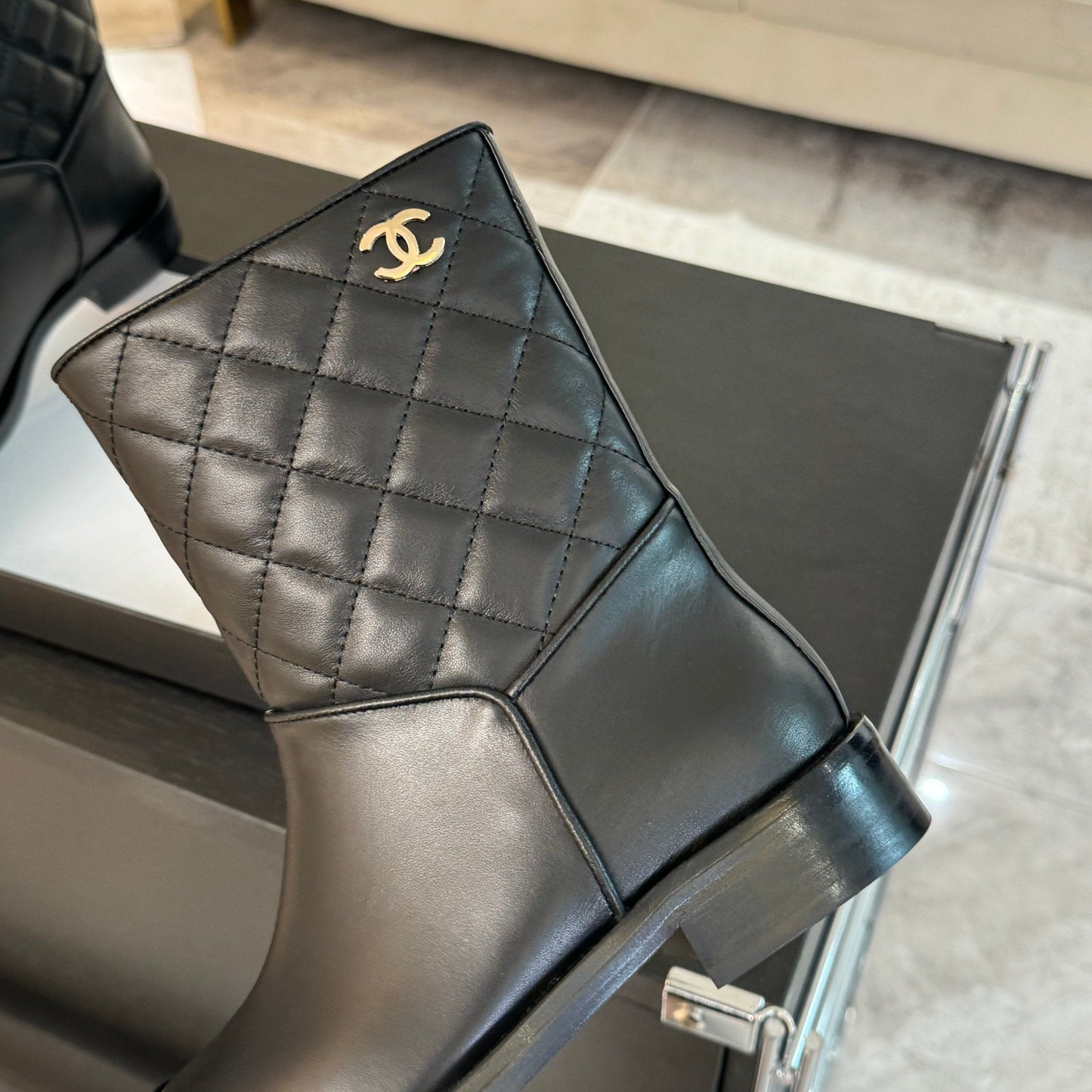 CHANEL Ankle Boots 30mm Black Calfskin Quilted