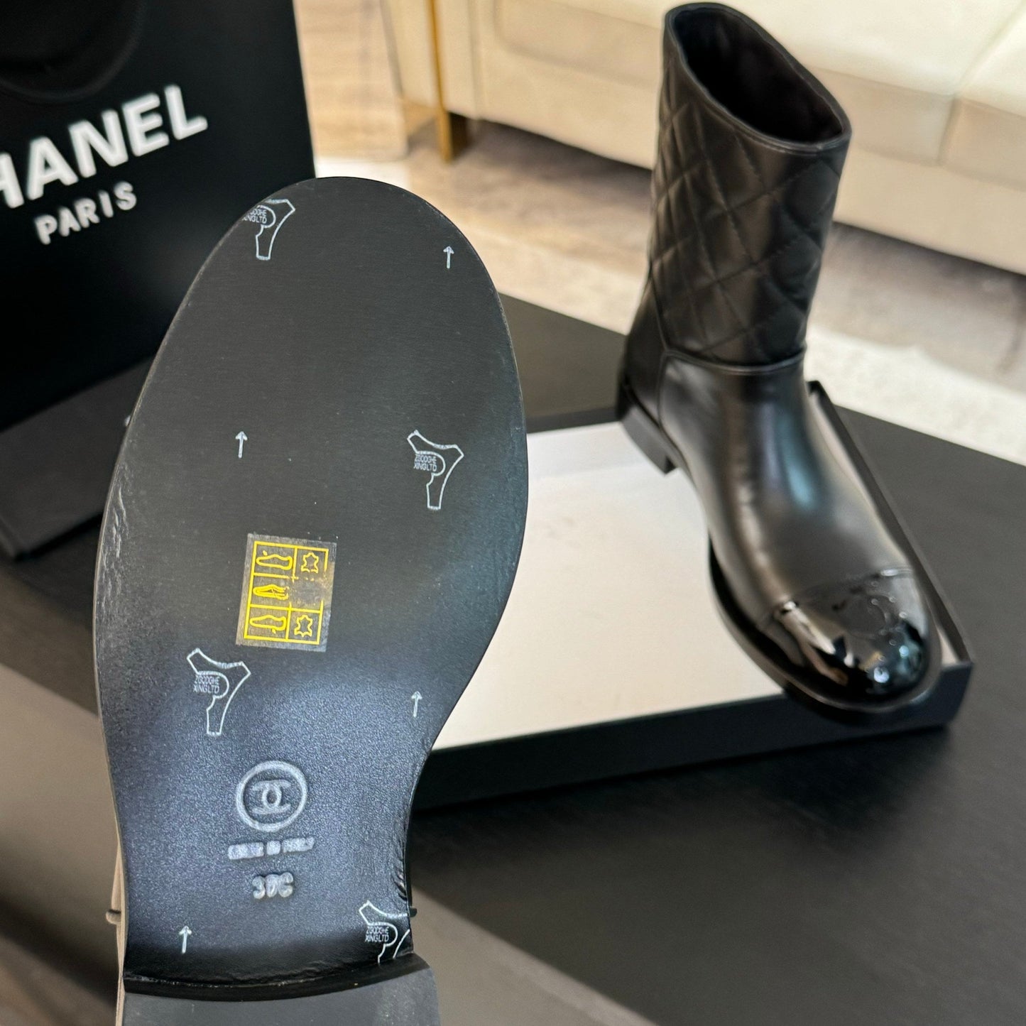 CHANEL Ankle Boots 30mm Black Calfskin Quilted