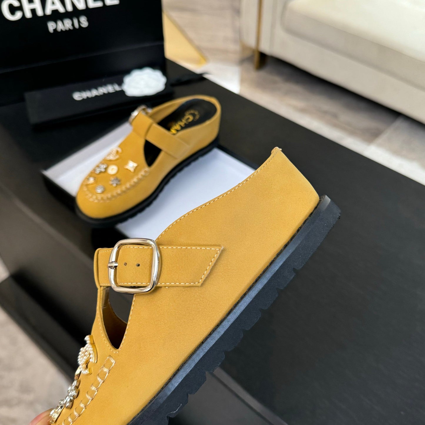 CHANEL 25C Mule Sandal Canary Yellow Imported Cowhide 212944