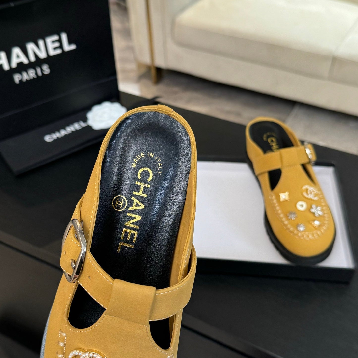 CHANEL 25C Mule Sandal Canary Yellow Imported Cowhide 212944