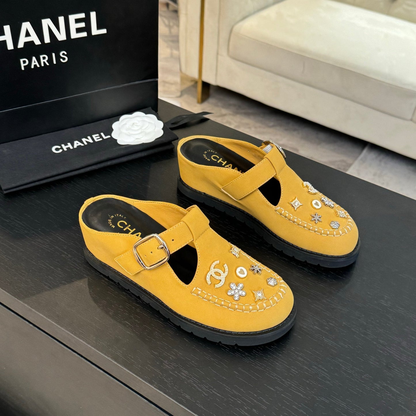 CHANEL 25C Mule Sandal Canary Yellow Imported Cowhide 212944