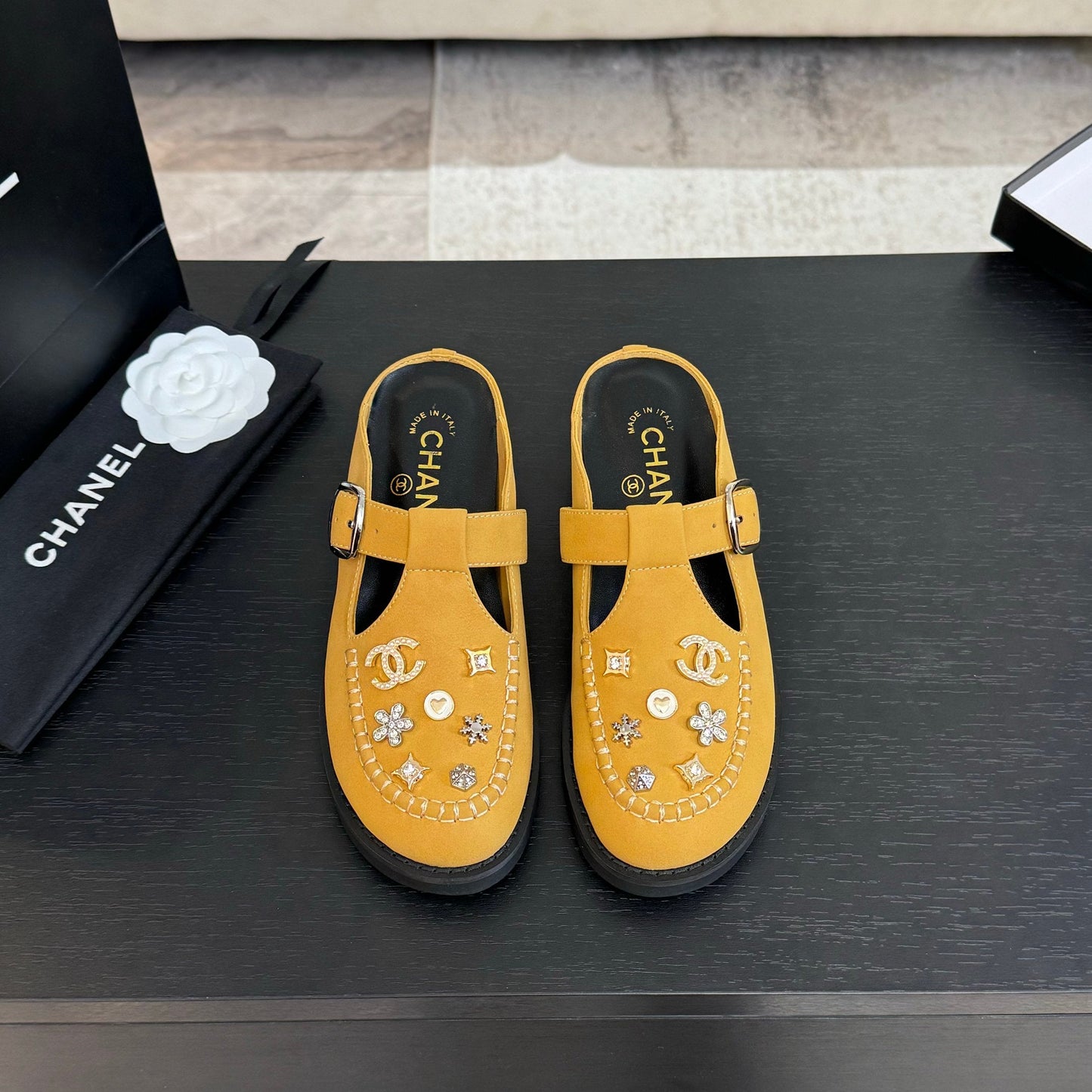 CHANEL 25C Mule Sandal Canary Yellow Imported Cowhide 212944
