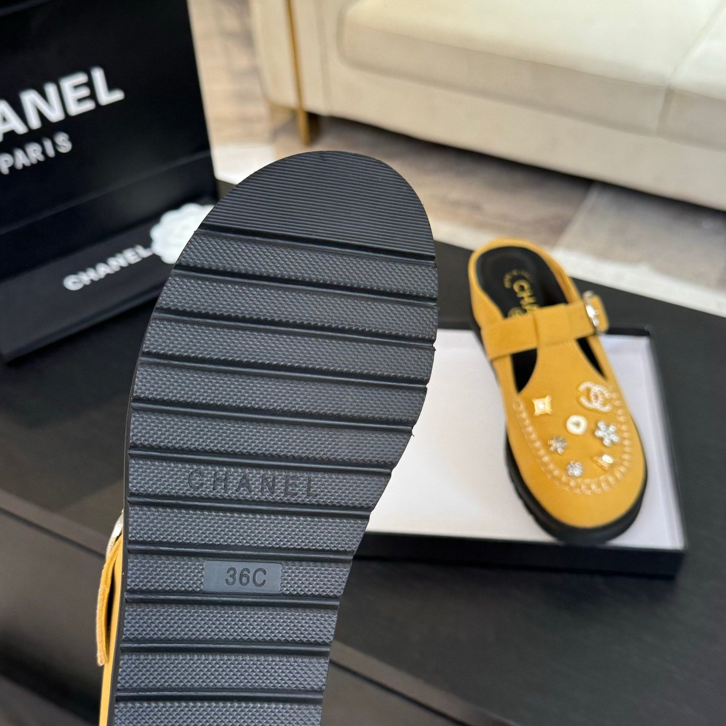 CHANEL 25C Mule Sandal Canary Yellow Imported Cowhide 212944