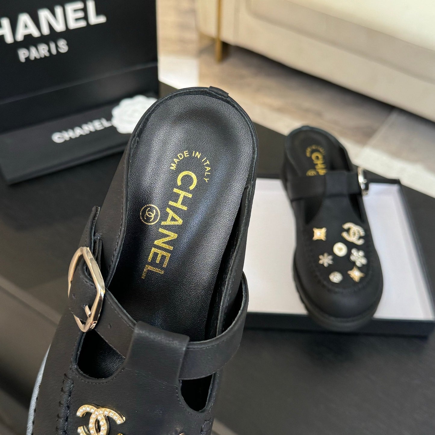 CHANEL 25C Mule Sandal Black Imported Cowhide 212946