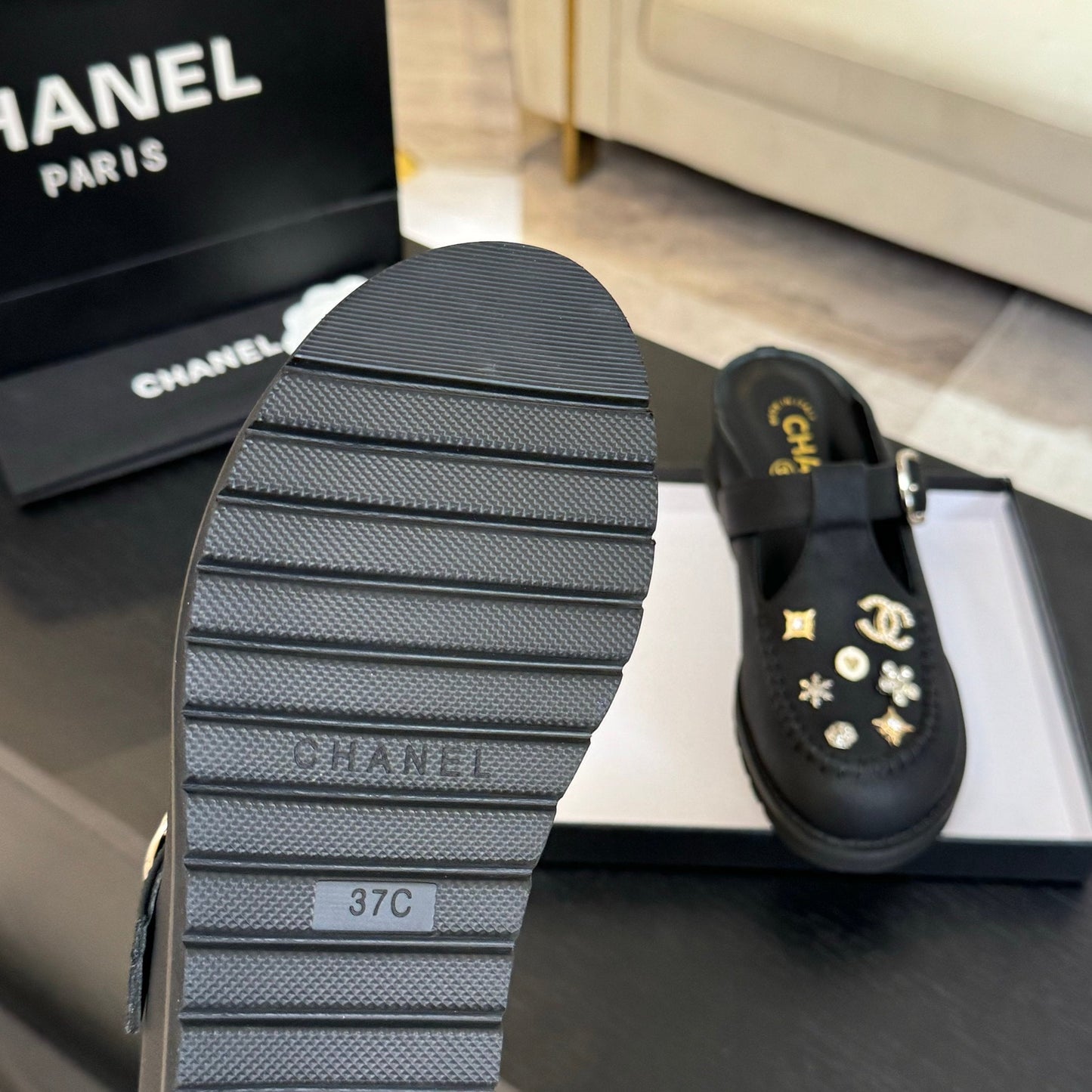 CHANEL 25C Mule Sandal Black Imported Cowhide 212946