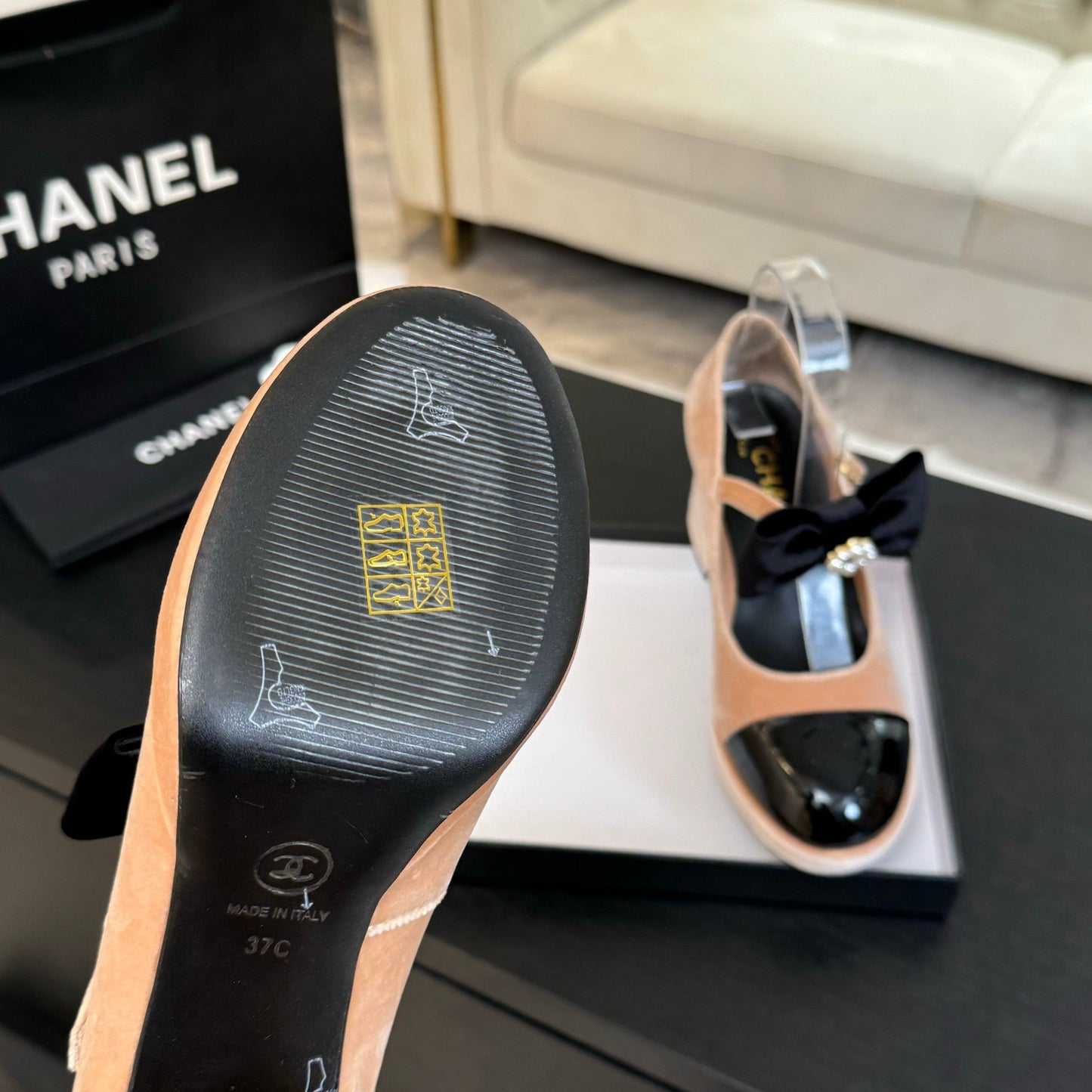 CHANEL 25C Mary Jane Peach Pink color Imported Cowhide 212948