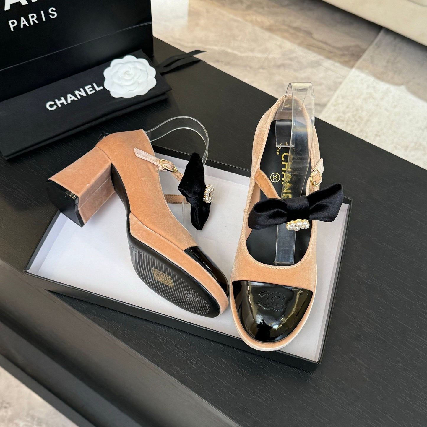 CHANEL 25C Mary Jane Peach Pink color Imported Cowhide 212948