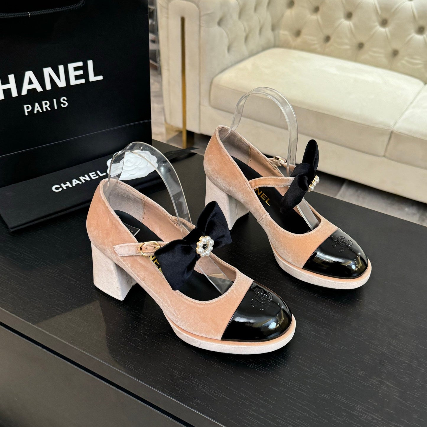 CHANEL 25C Mary Jane Peach Pink color Imported Cowhide 212948