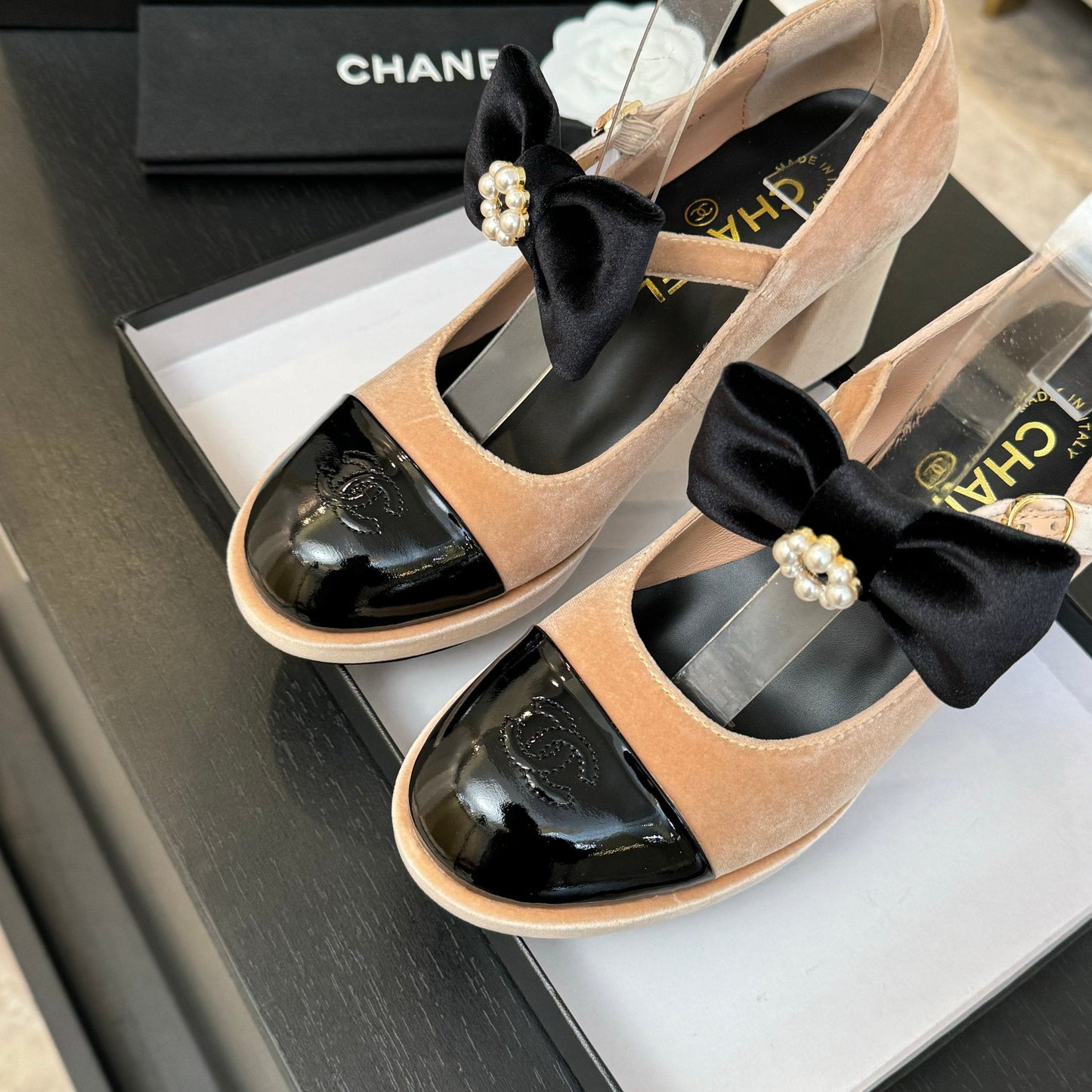 CHANEL 25C Mary Jane Peach Pink color Imported Cowhide 212948