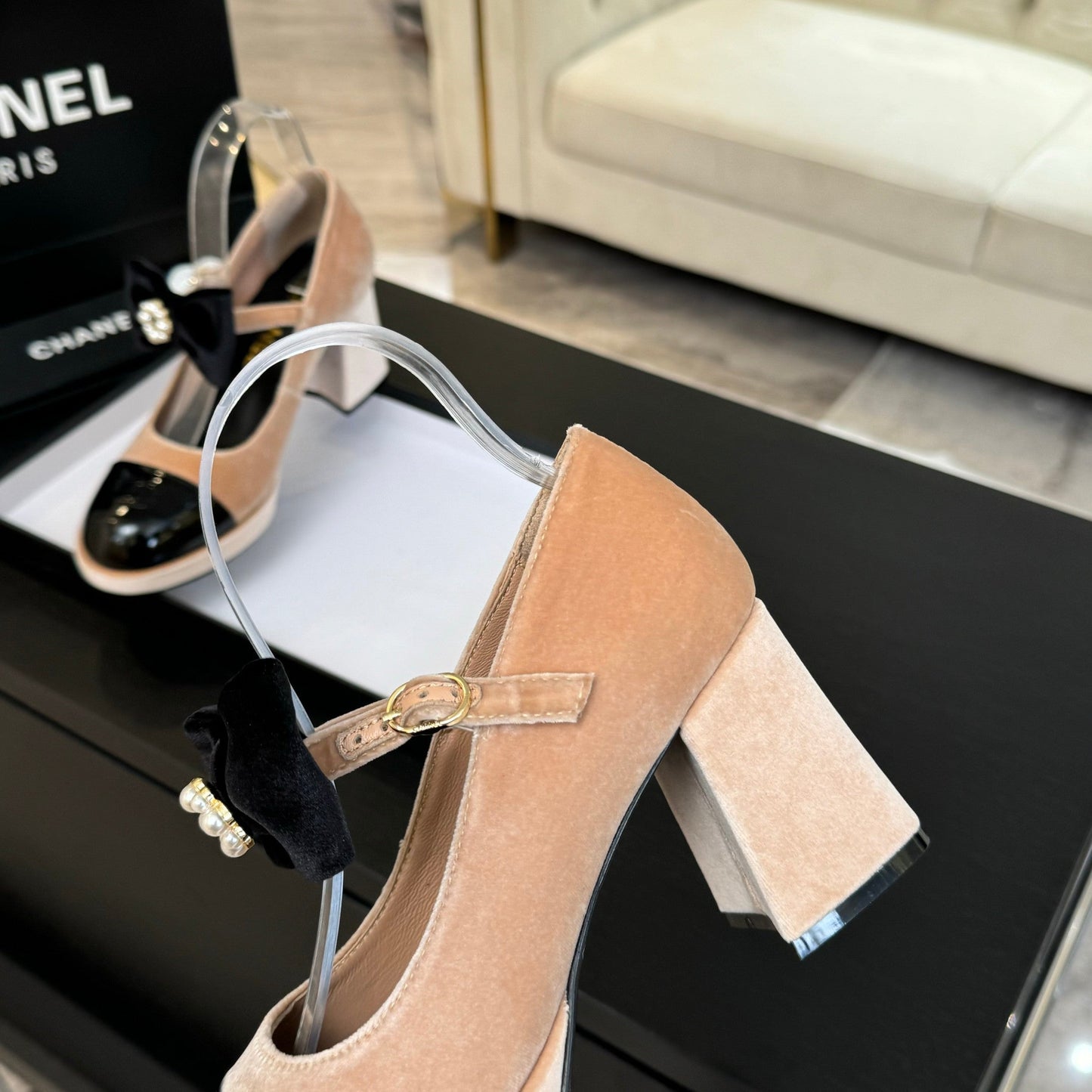CHANEL 25C Mary Jane Peach Pink color Imported Cowhide 212948