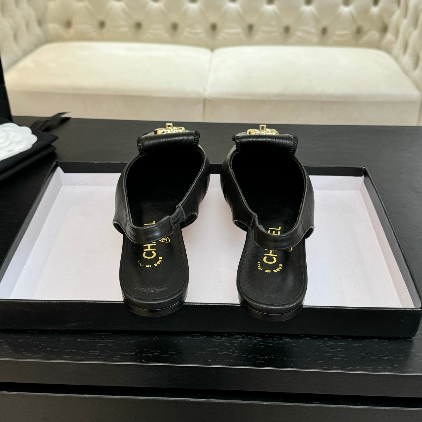 CHANEL 25C Slingback Flat Black Genuine sheepskin 212949