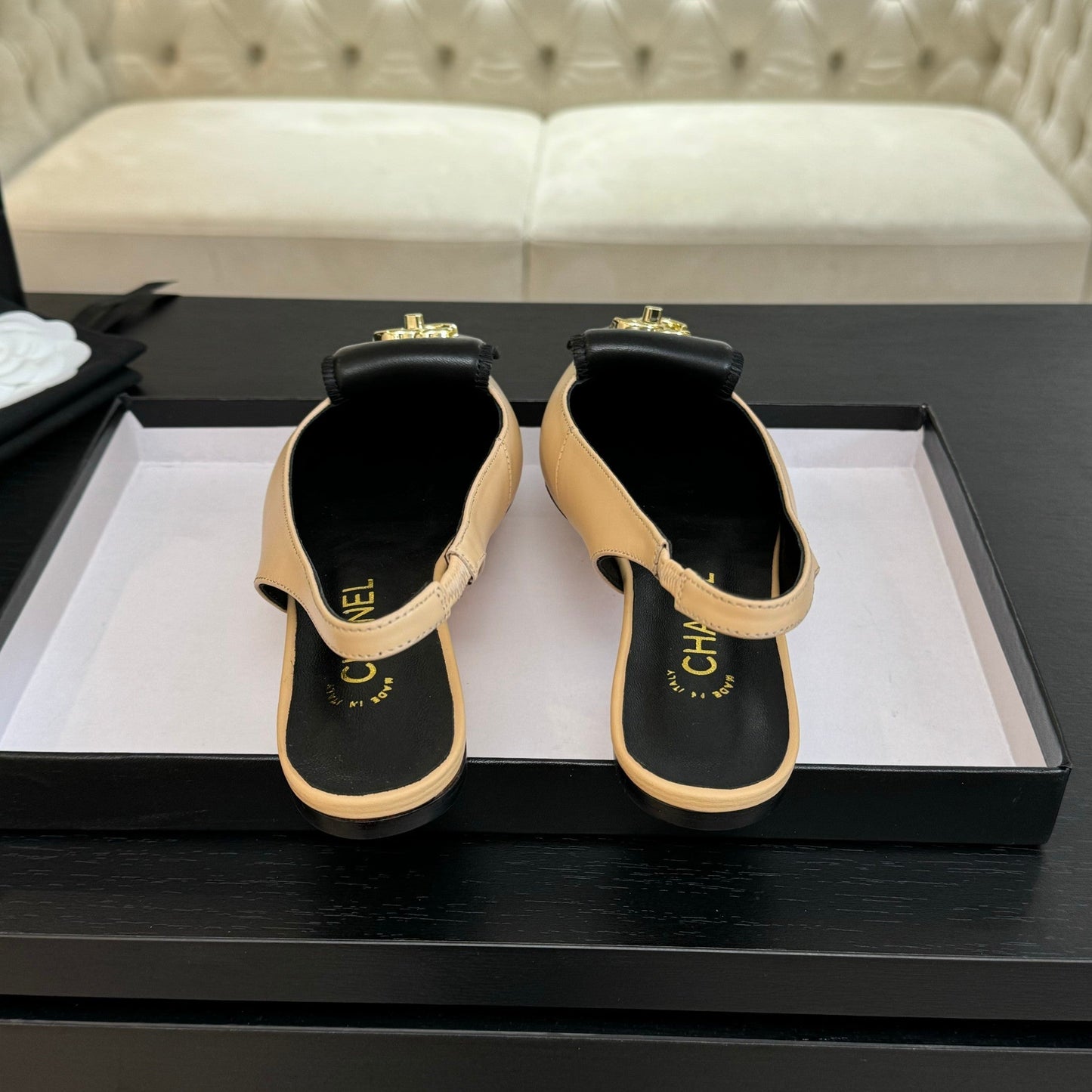 CHANEL 25C Slingback Flat Cream Genuine sheepskin 212951