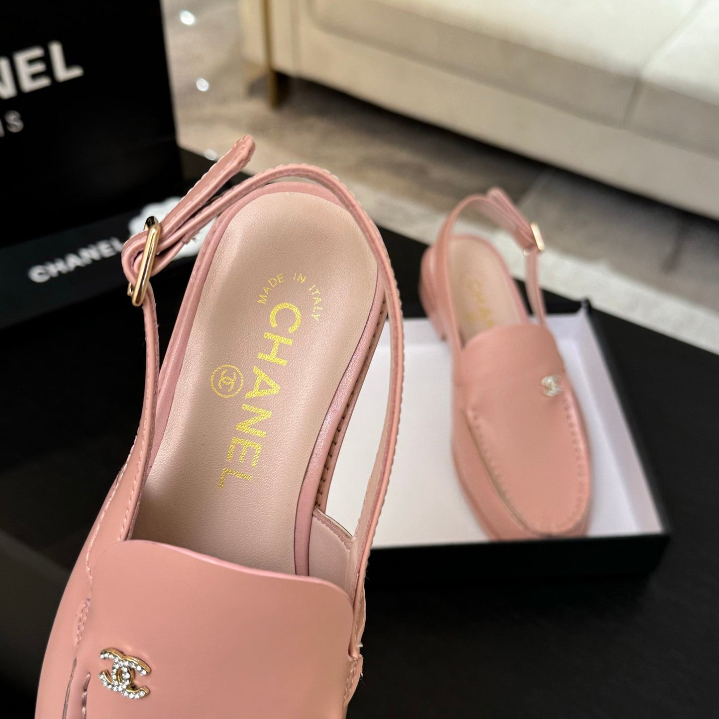 CHANEL 25C Slingback Loafer Pink Patent Leather