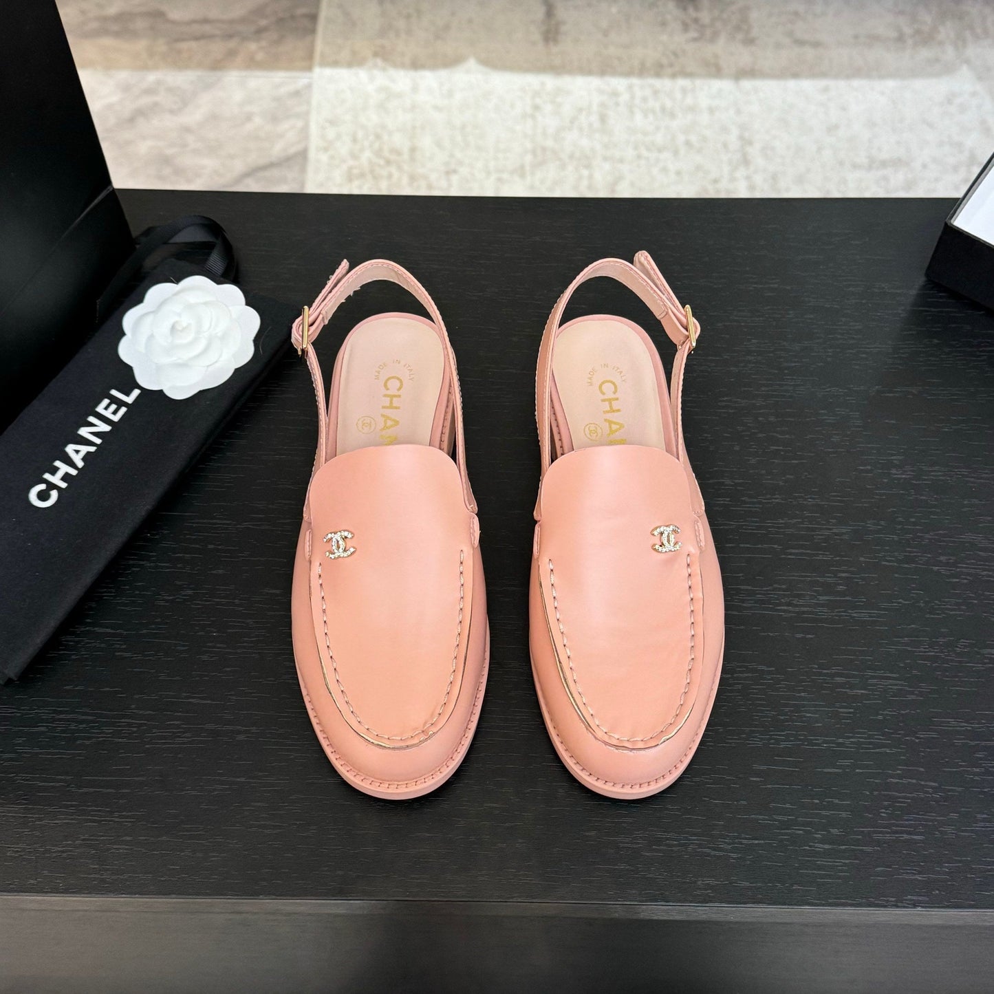 CHANEL 25C Slingback Loafer Pink Patent Leather