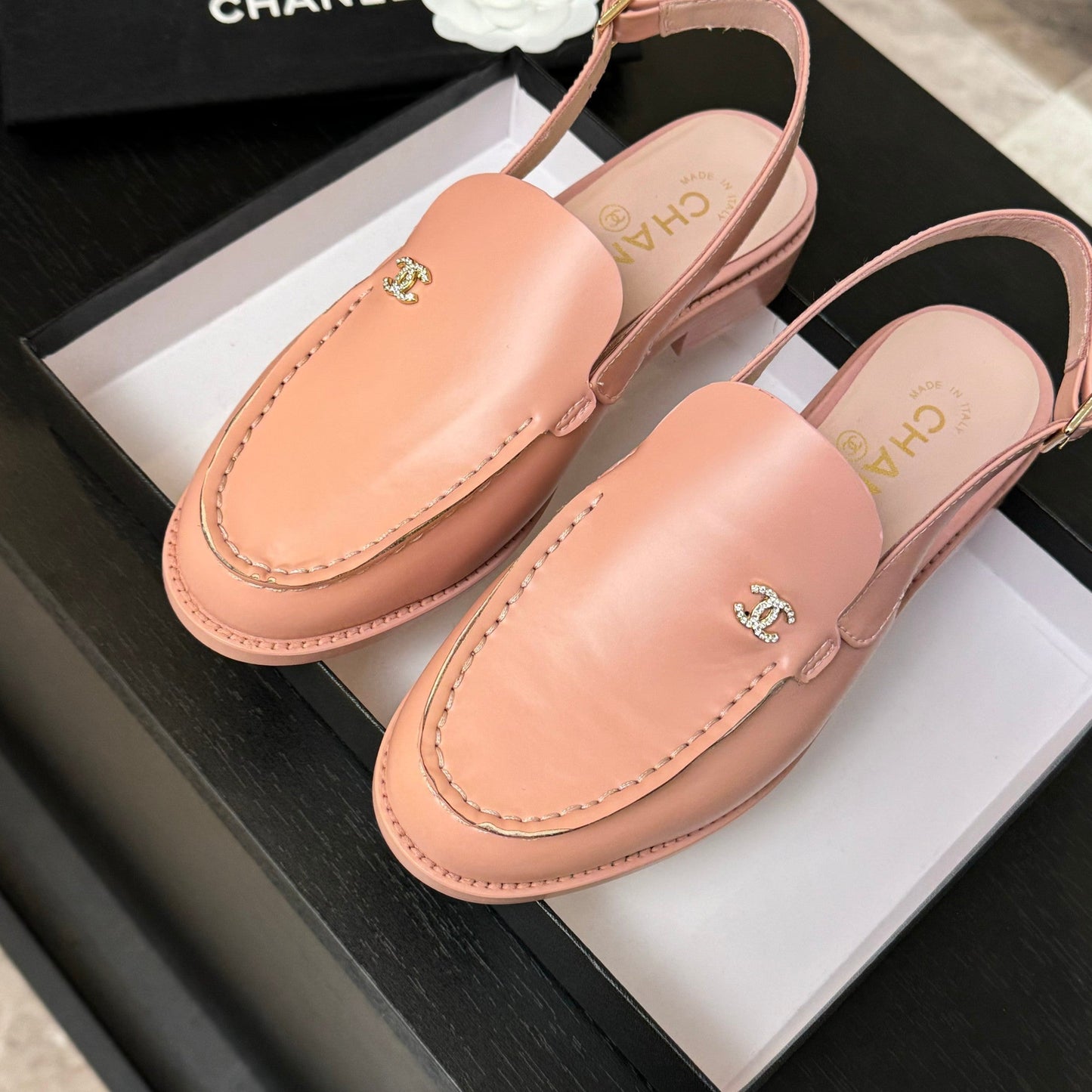 CHANEL 25C Slingback Loafer Pink Patent Leather