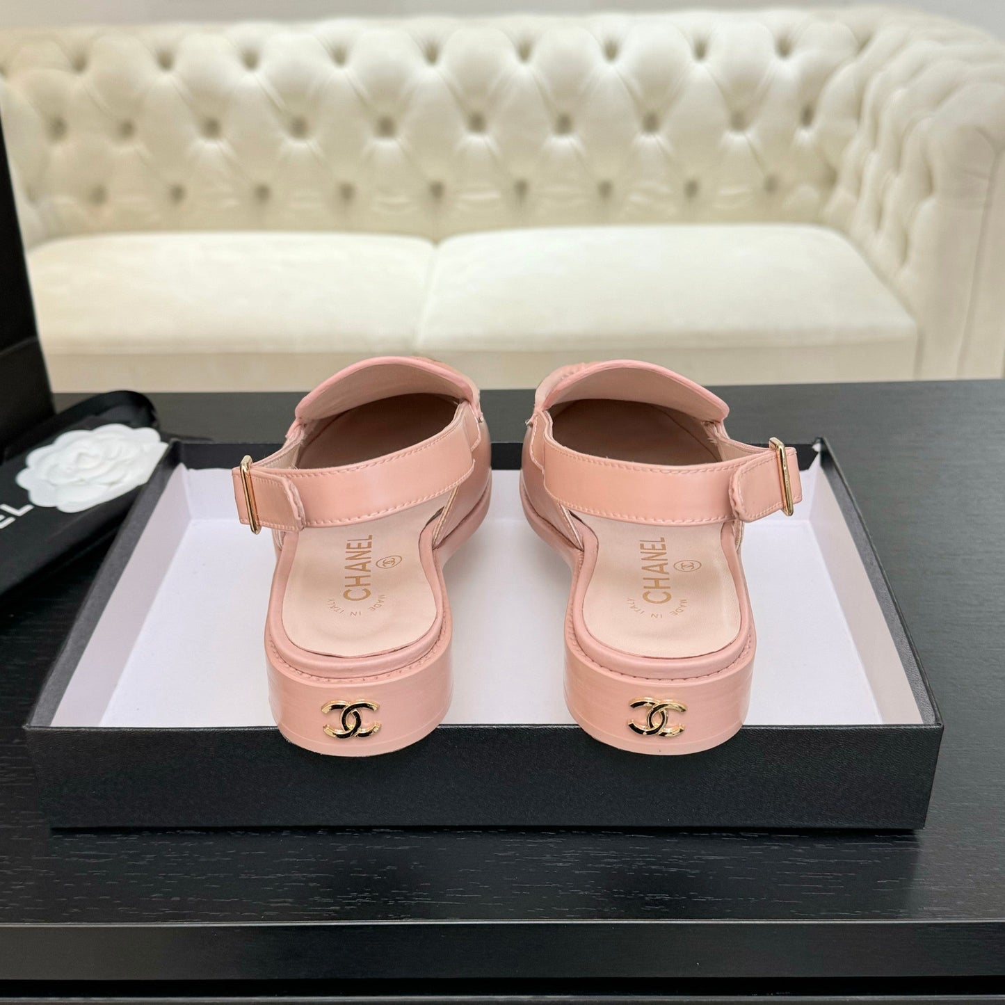 CHANEL 25C Slingback Loafer Pink Patent Leather