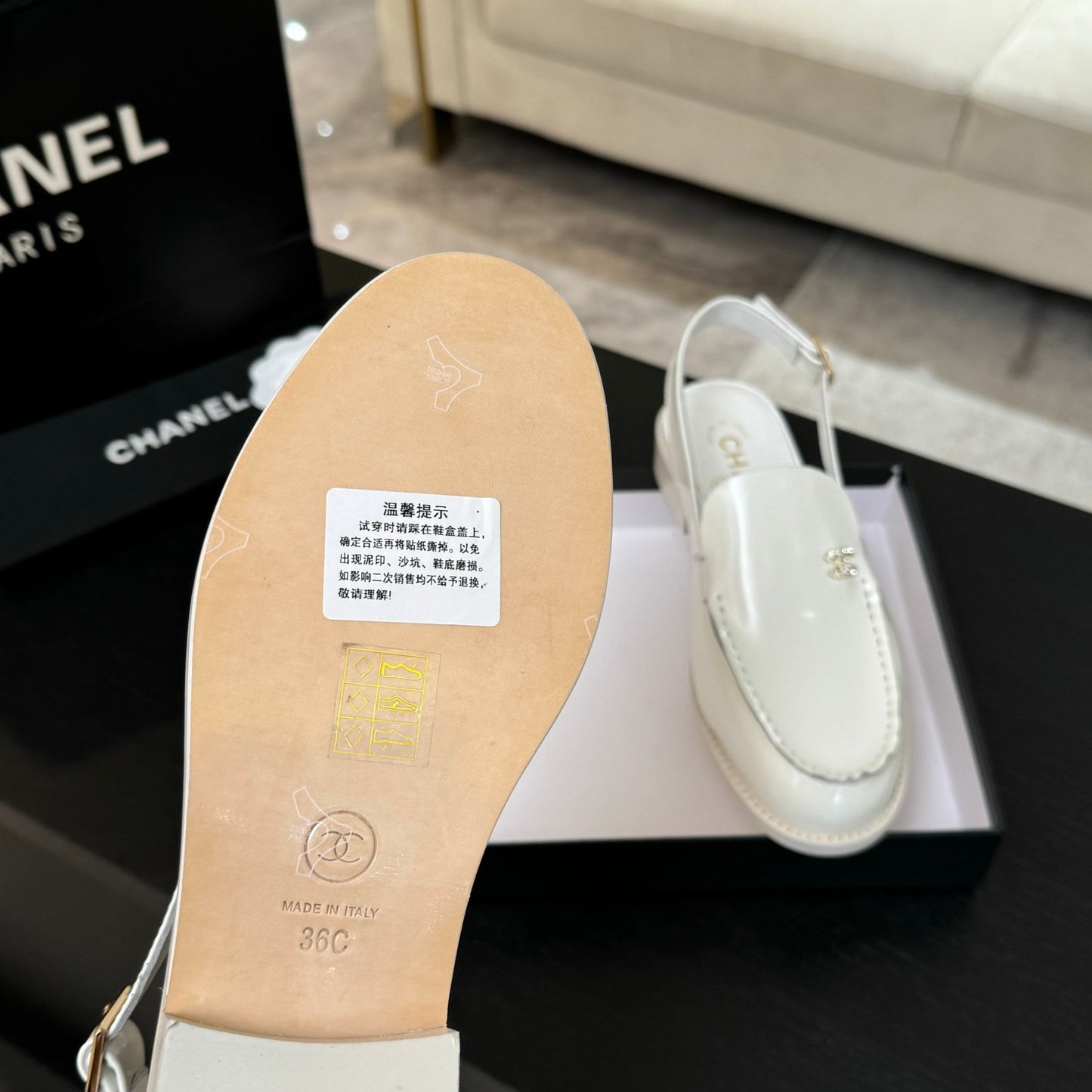 CHANEL 25C Slingback Loafer White Patent Leather