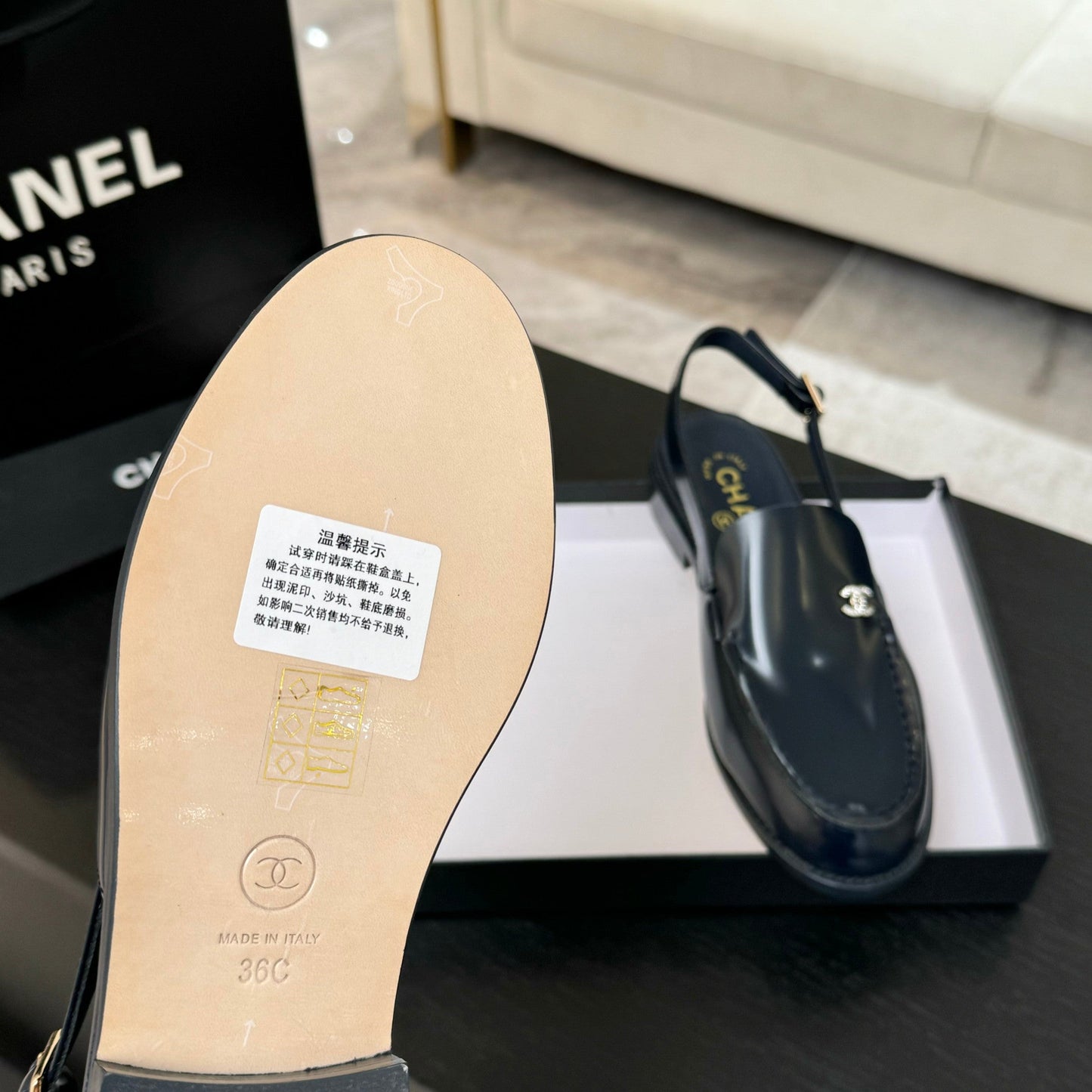 CHANEL 25C Slingback Loafer Dark Blue Patent Leather