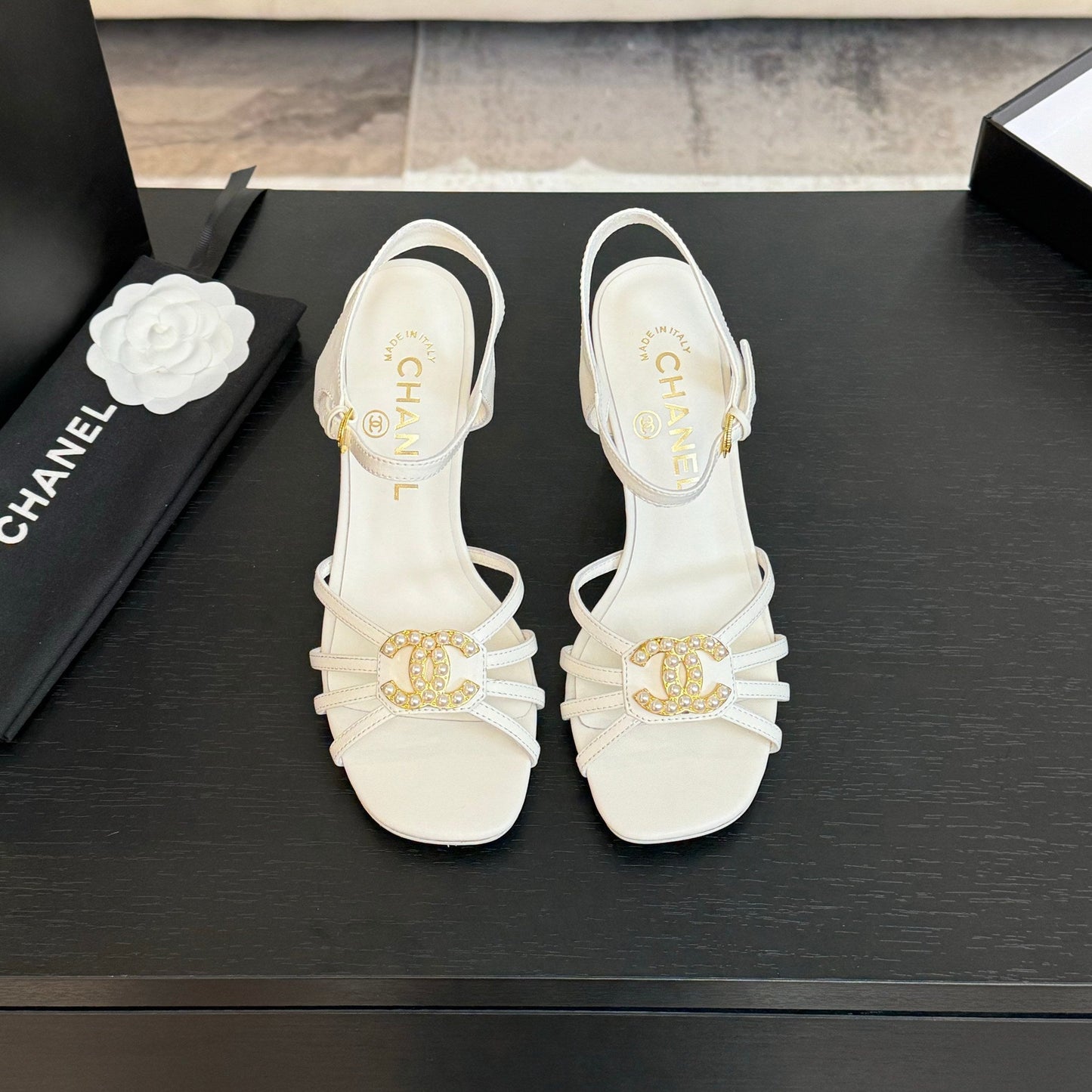CHANEL 85mm Sandal White Sheepskin 212930