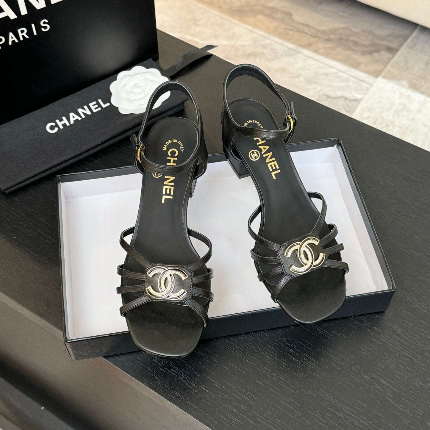 CHANEL 45mm Sandal Black Sheepskin 212926